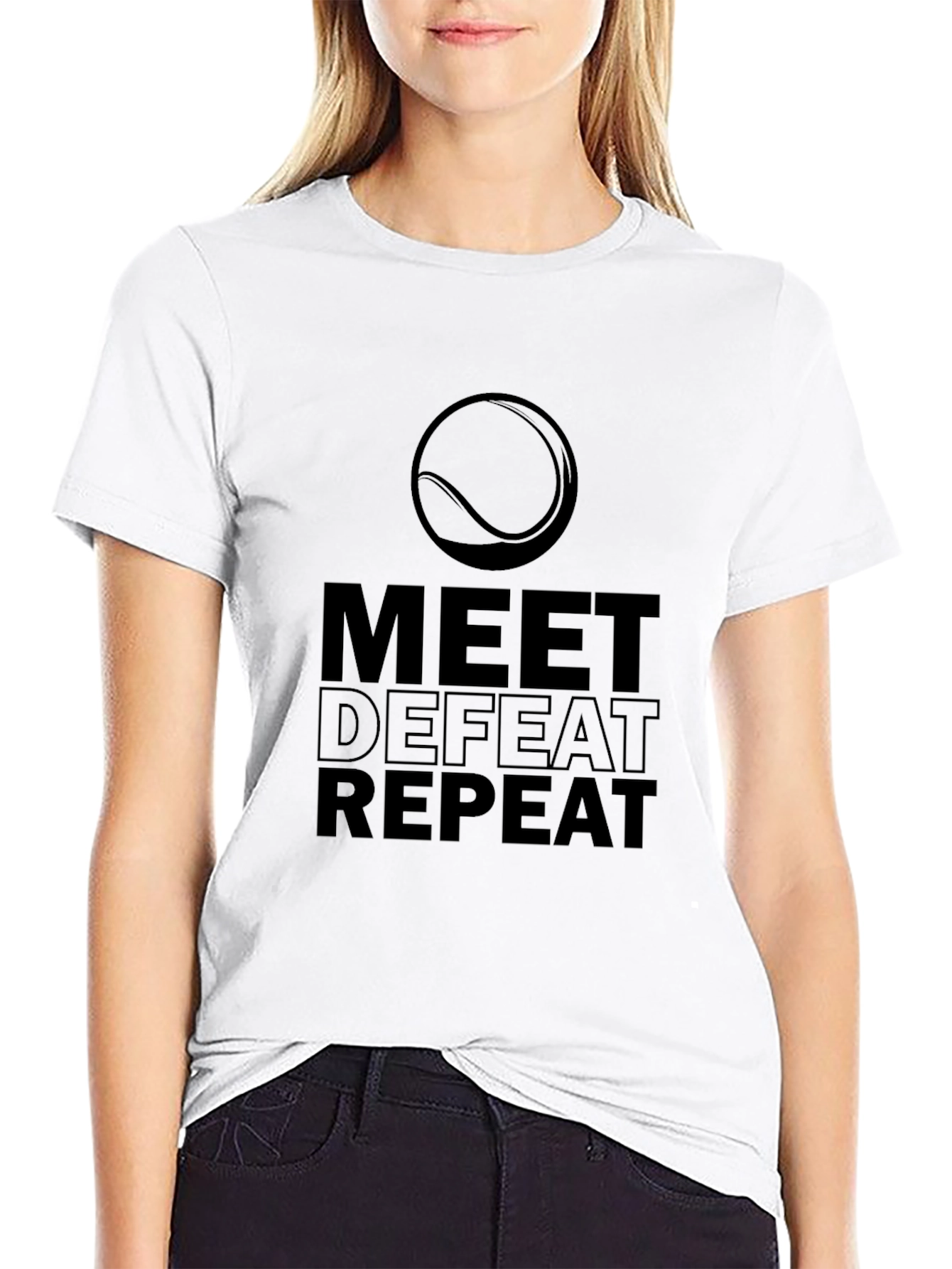 Meet Defeat Repeat Tennis Graphic T-Shirt