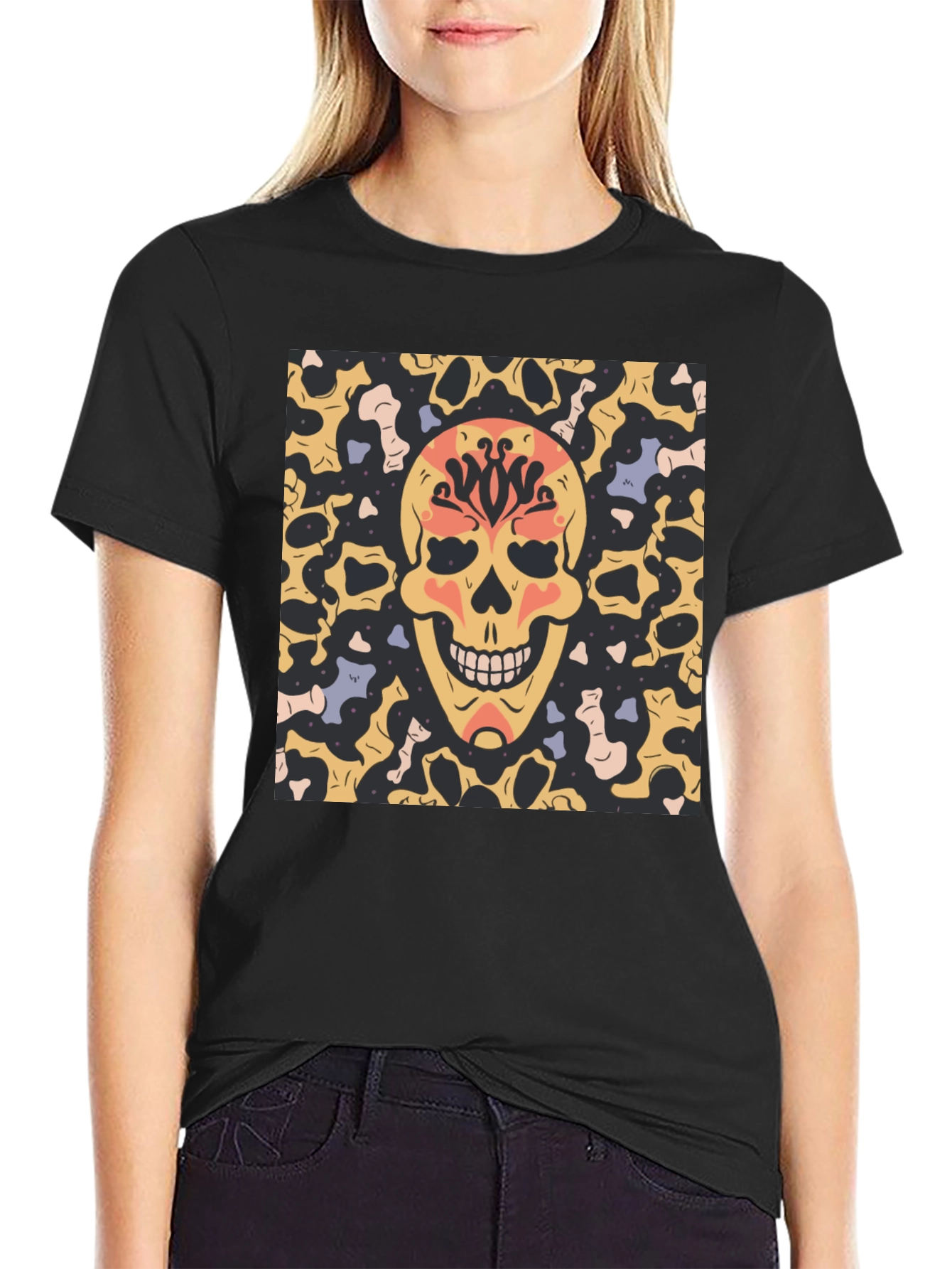 Skull Graphic Print T-Shirt - Black