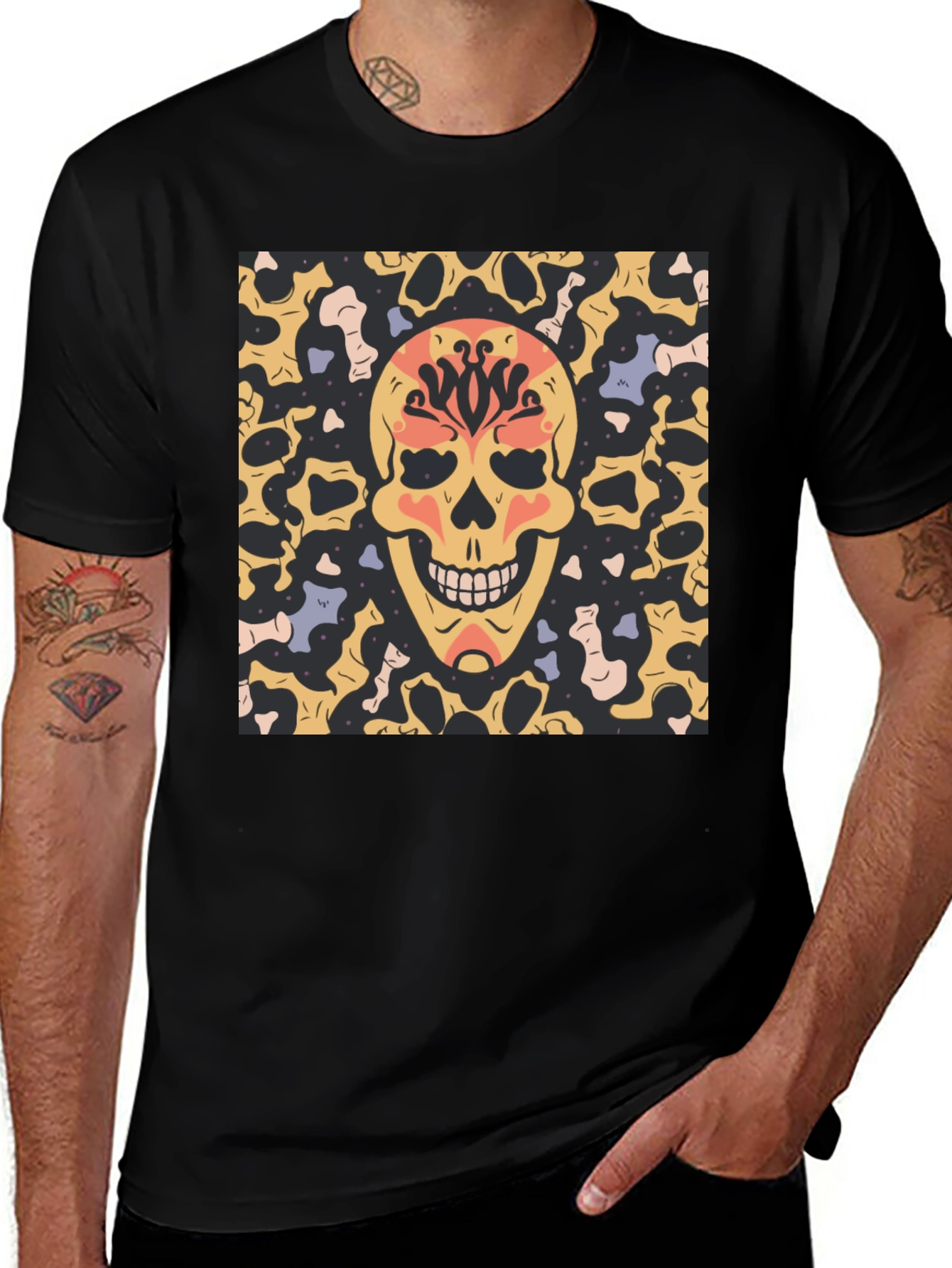 Skull Graphic Print T-Shirt - Black