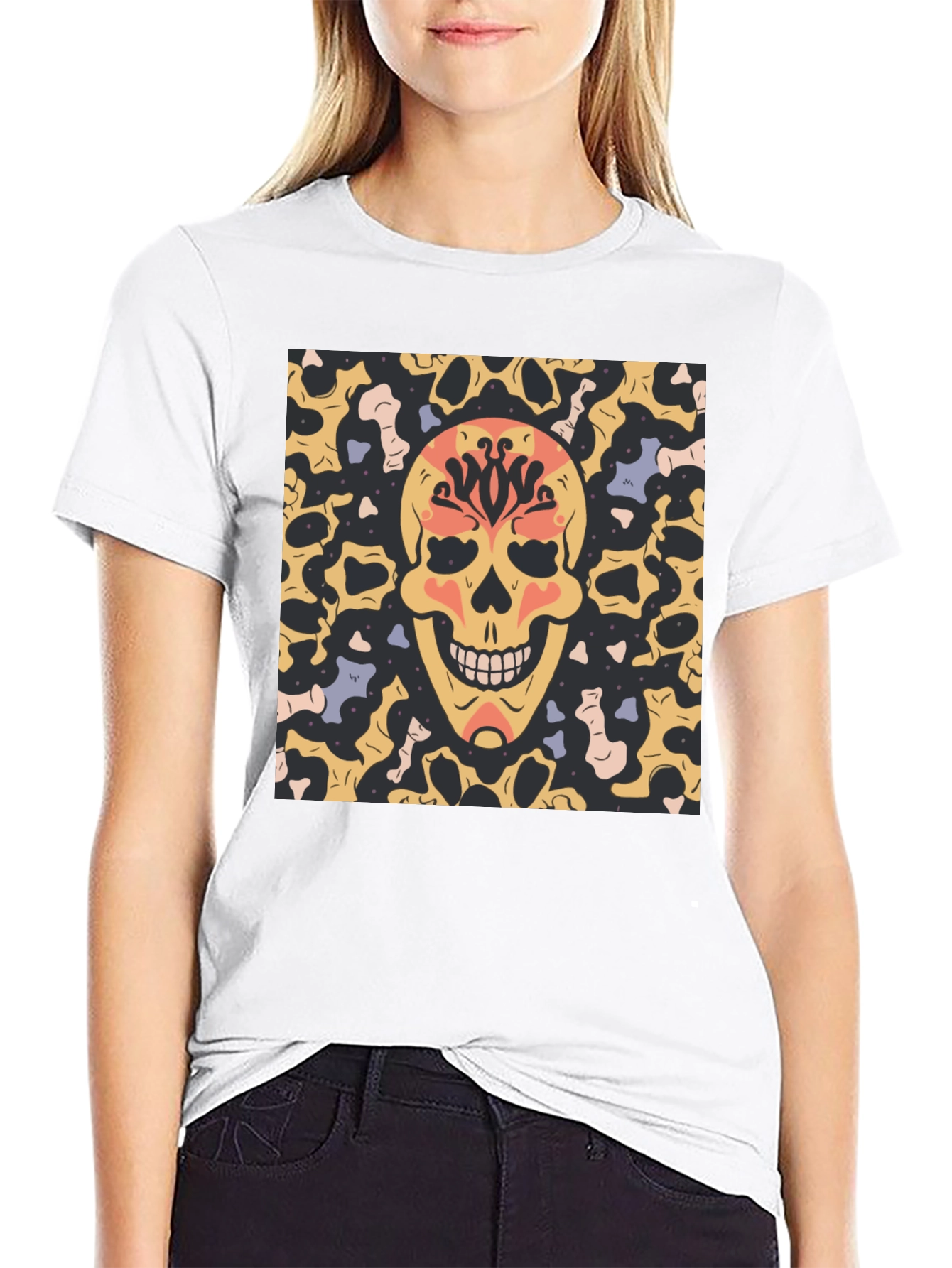 Skull Graphic Print T-Shirt - Black