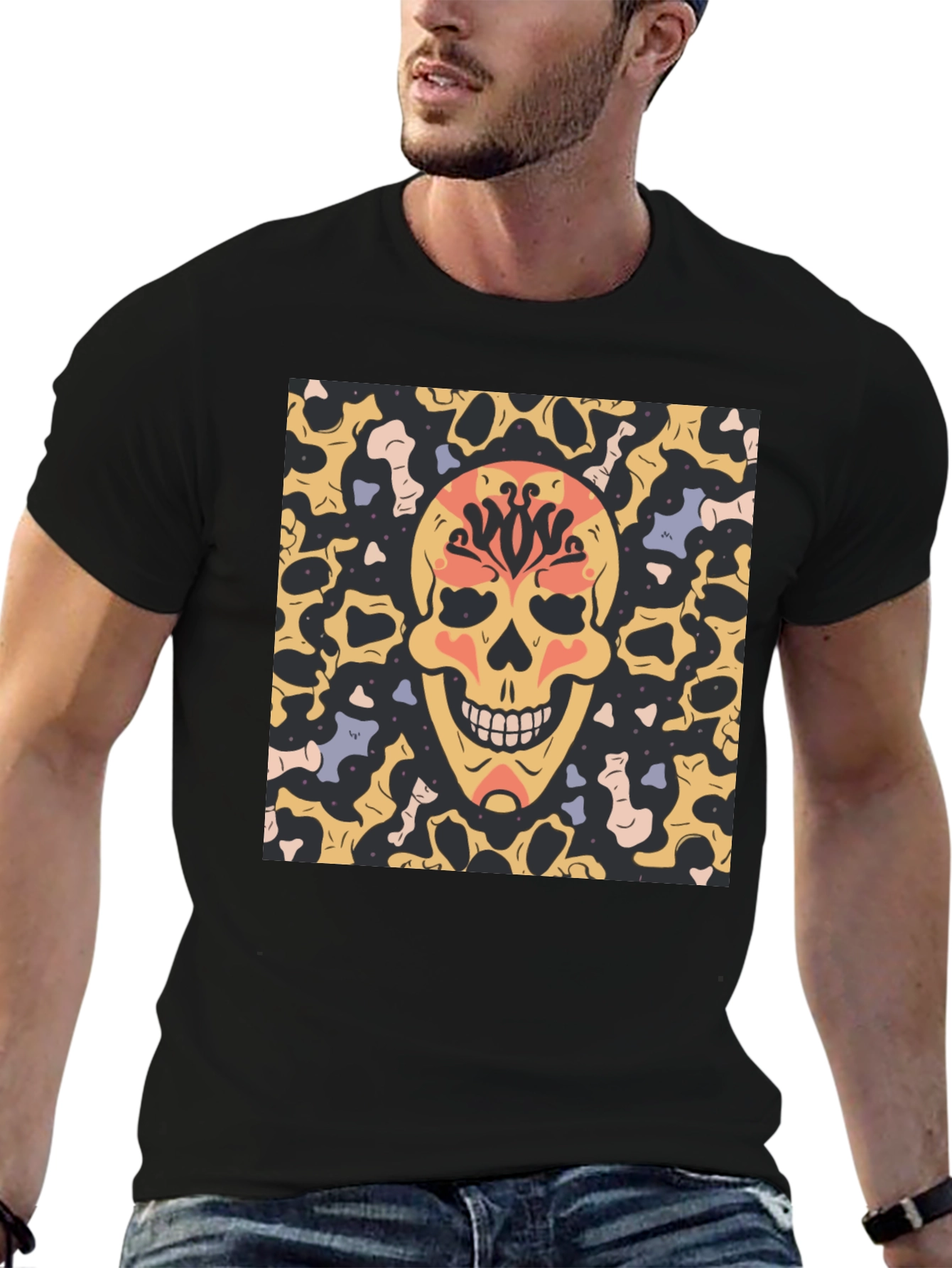 Skull Graphic Print T-Shirt - Black