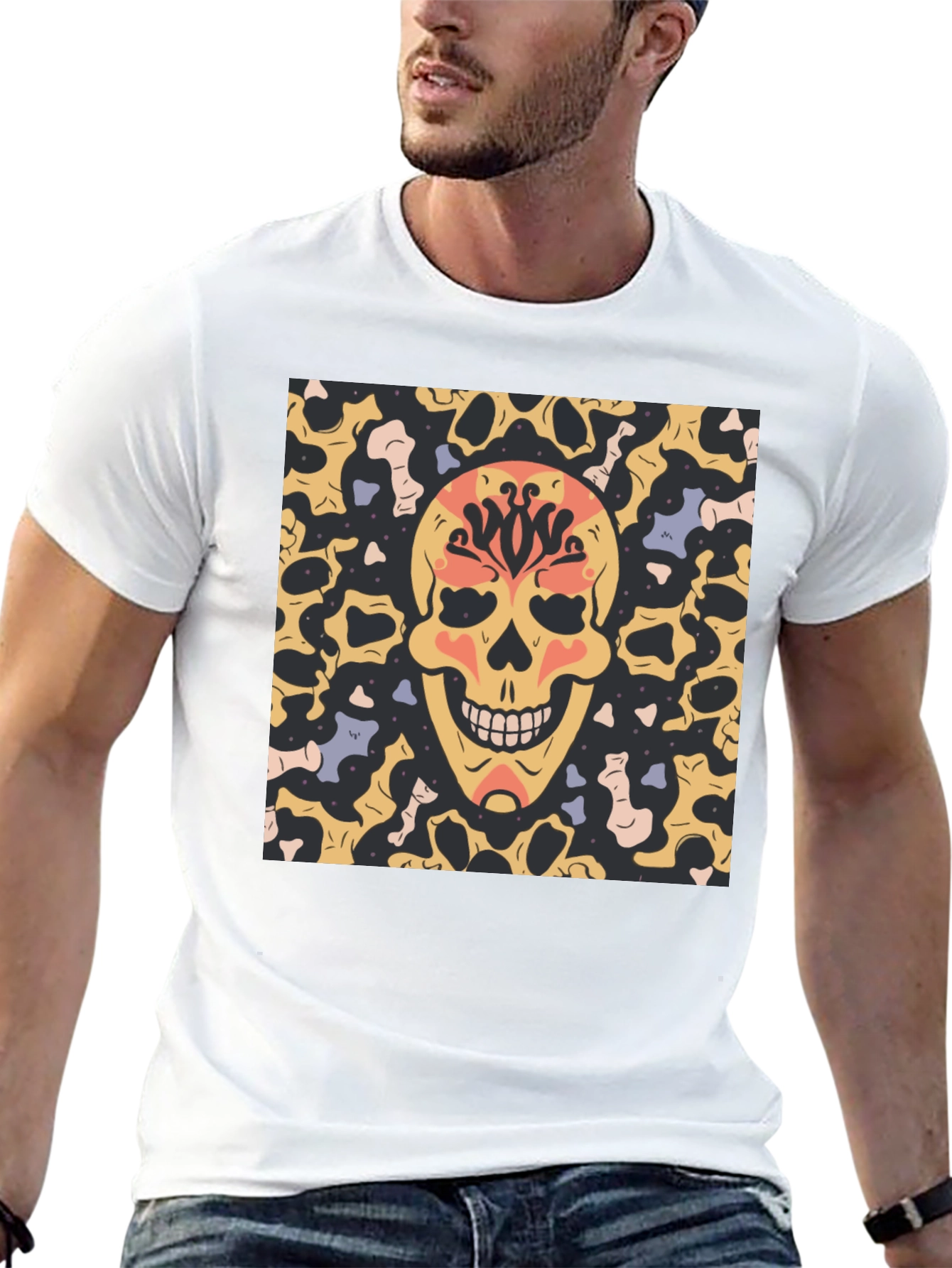 Skull Graphic Print T-Shirt - Black