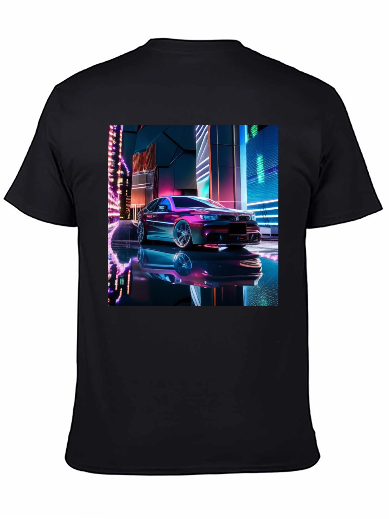 Neon Car Graphic Tee - Futuristic Style Black T-Shirt