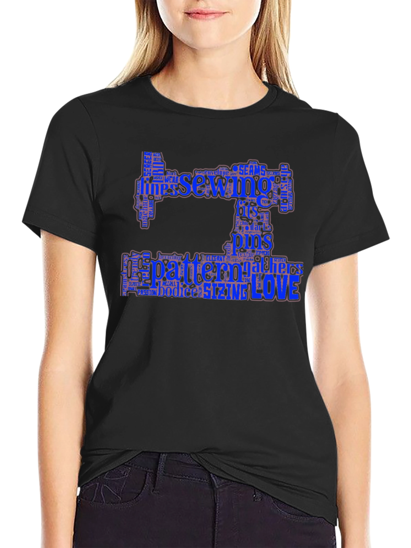 Sewing Word Art T-Shirt - Black Cotton Tee