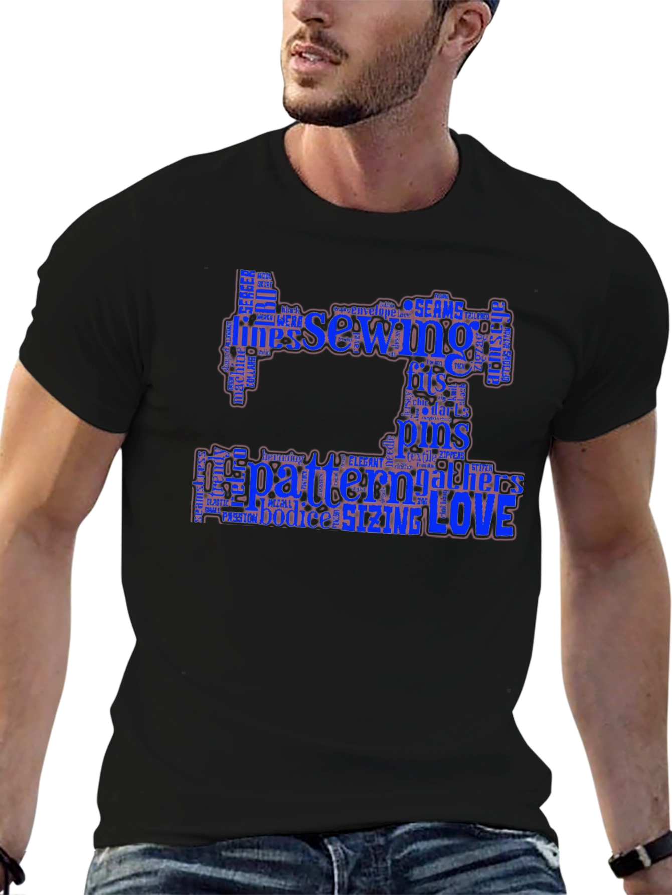 Sewing Word Art T-Shirt - Black Cotton Tee