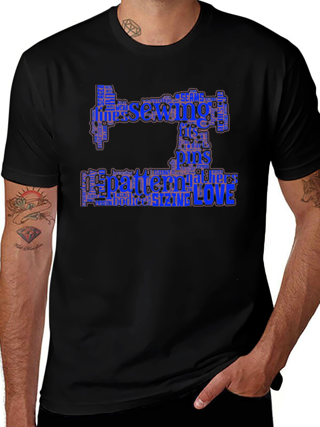Sewing Word Art T-Shirt - Black Cotton Tee