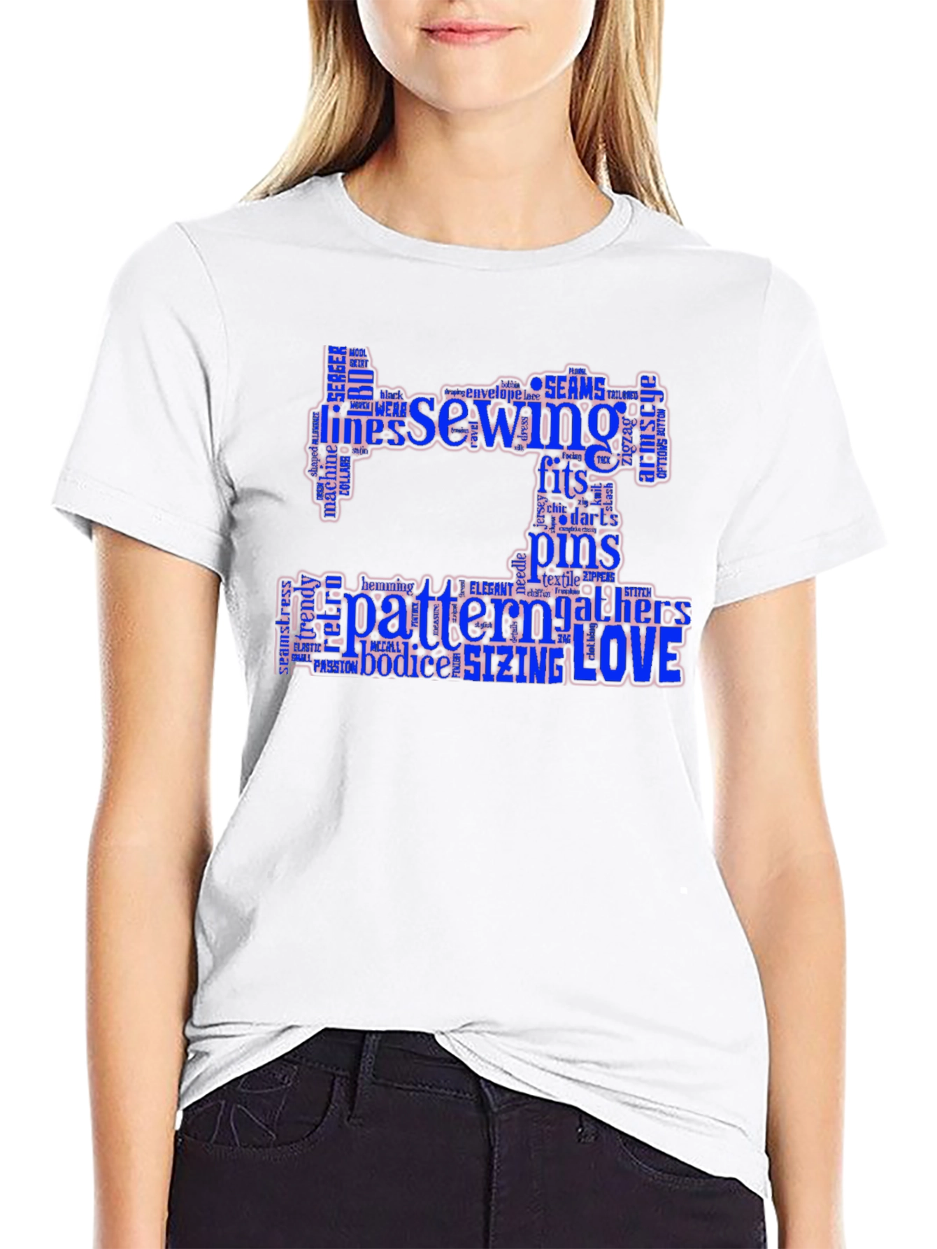 Sewing Word Art T-Shirt - Black Cotton Tee