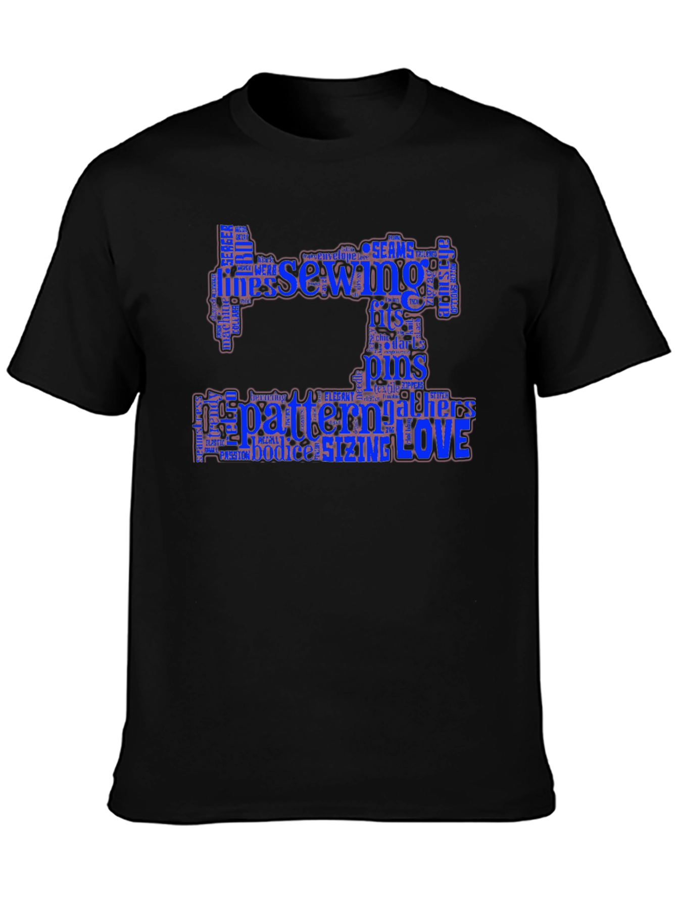 Sewing Word Art T-Shirt - Black Cotton Tee