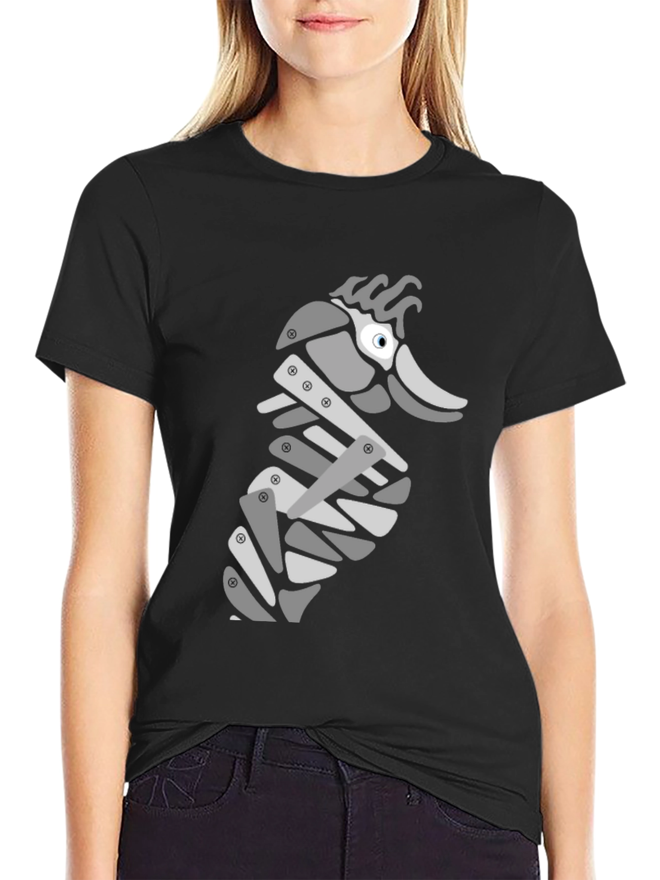 Modern Seahorse Graphic Tee - Black