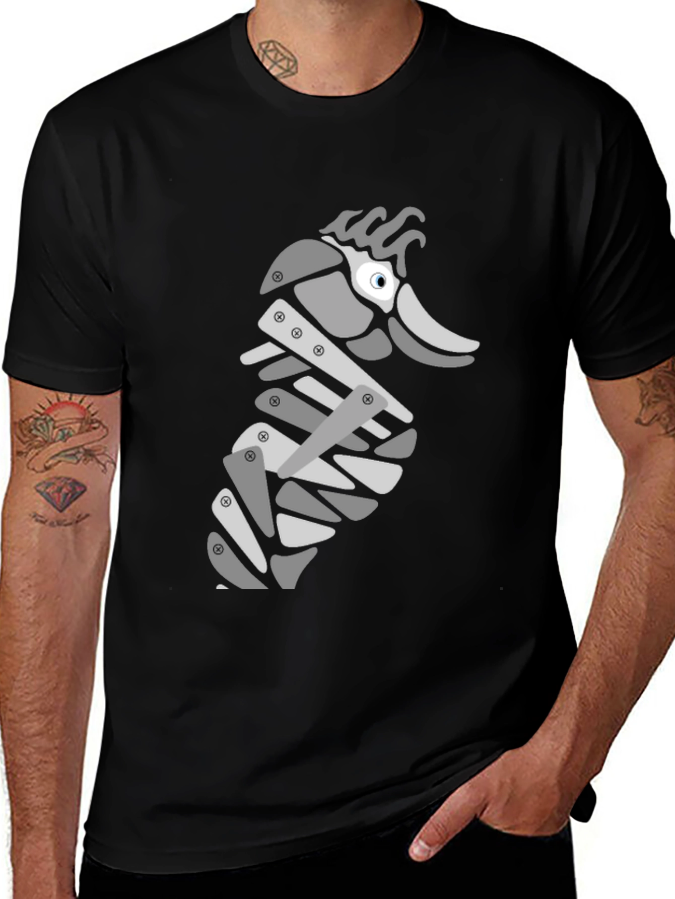 Modern Seahorse Graphic Tee - Black