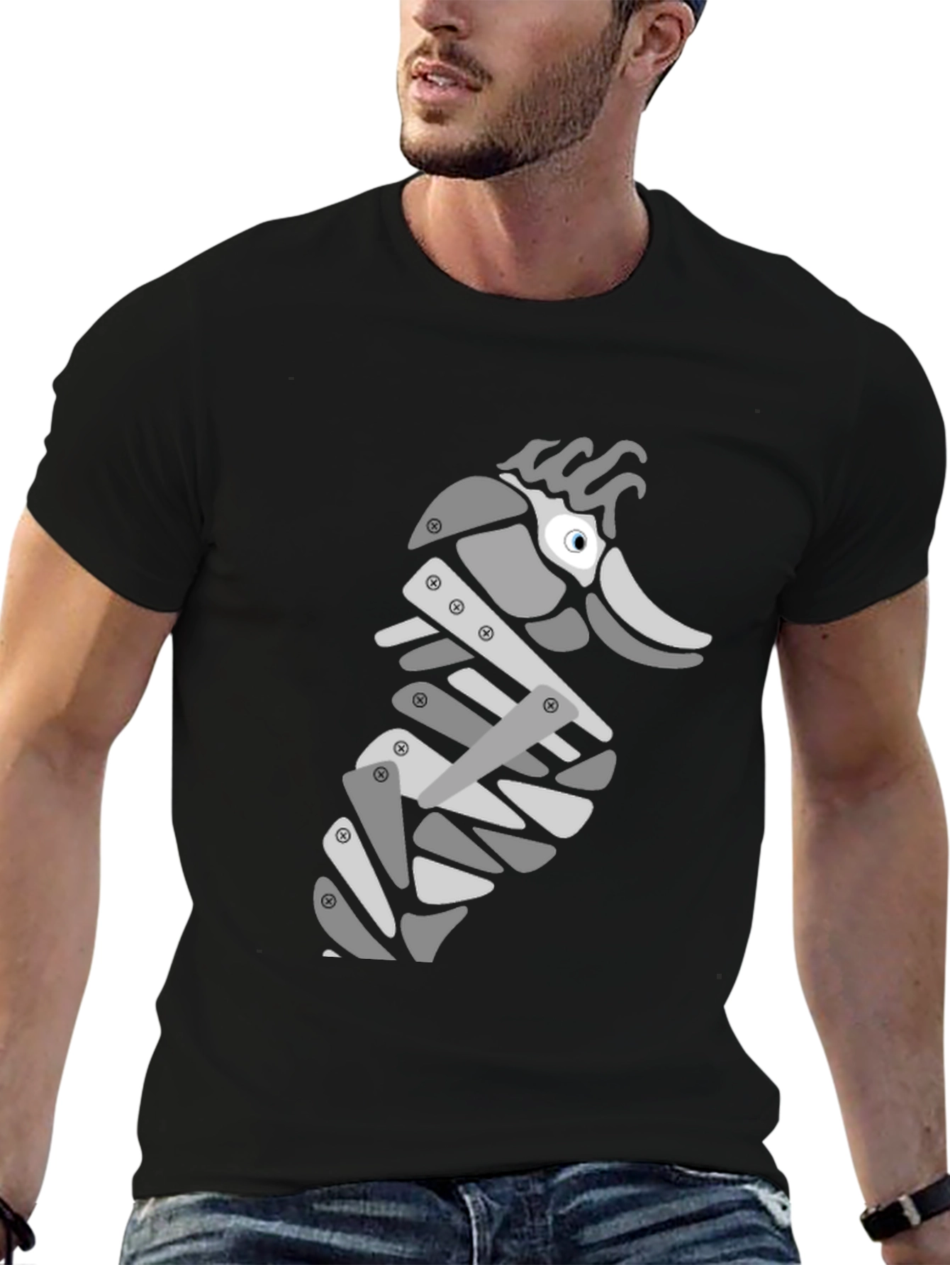 Modern Seahorse Graphic Tee - Black