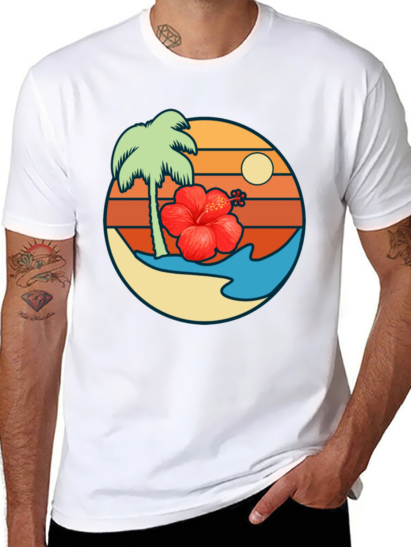 Tropical Island Graphic T-Shirt - Black