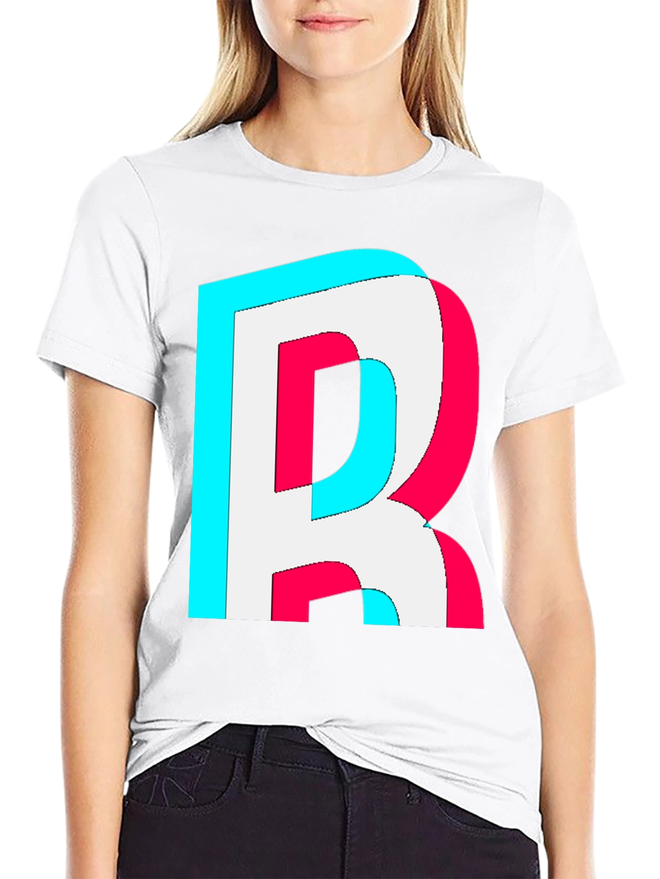 Letter R Graphic Tee - Trendy 3D Effect