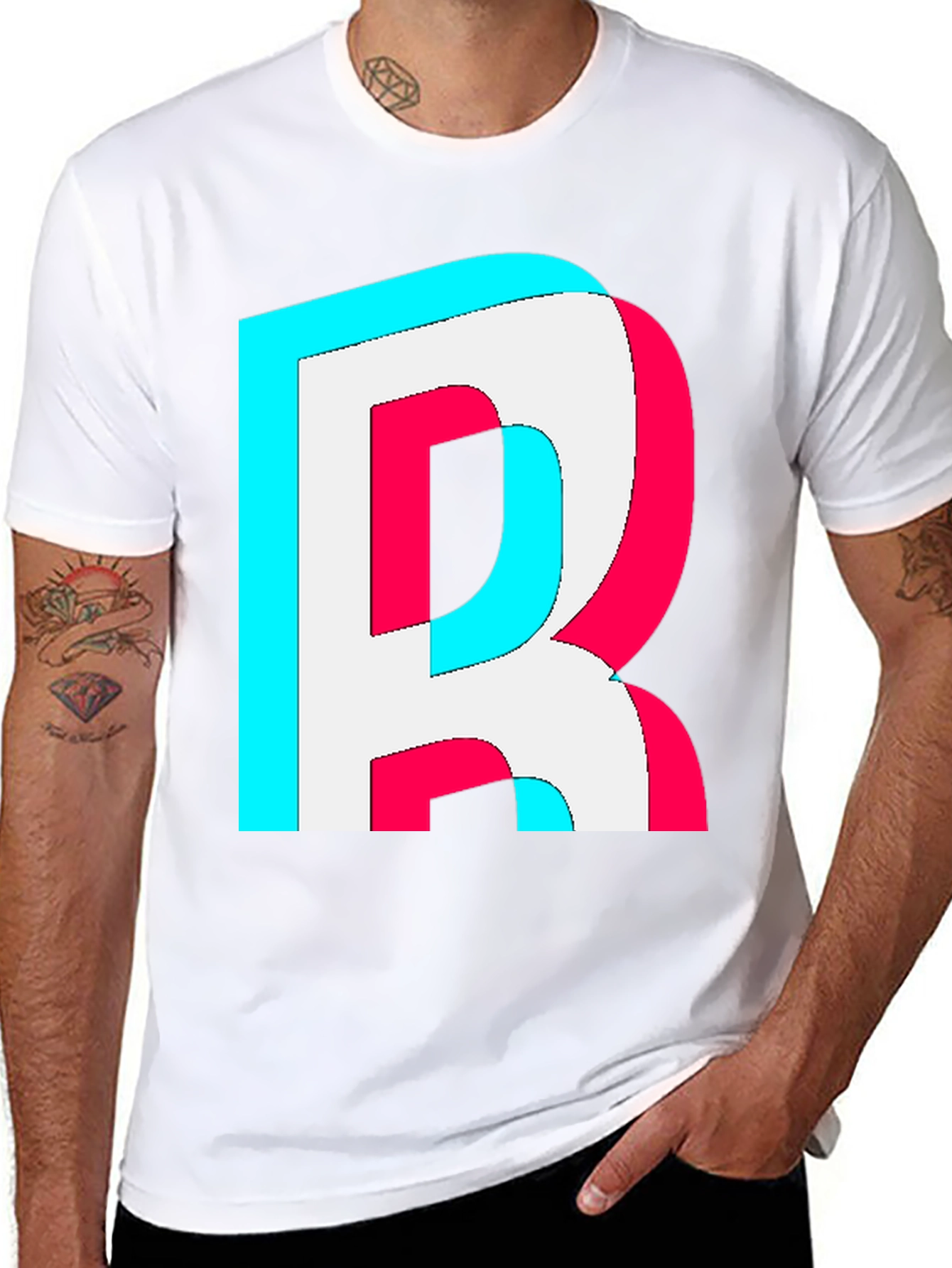Letter R Graphic Tee - Trendy 3D Effect