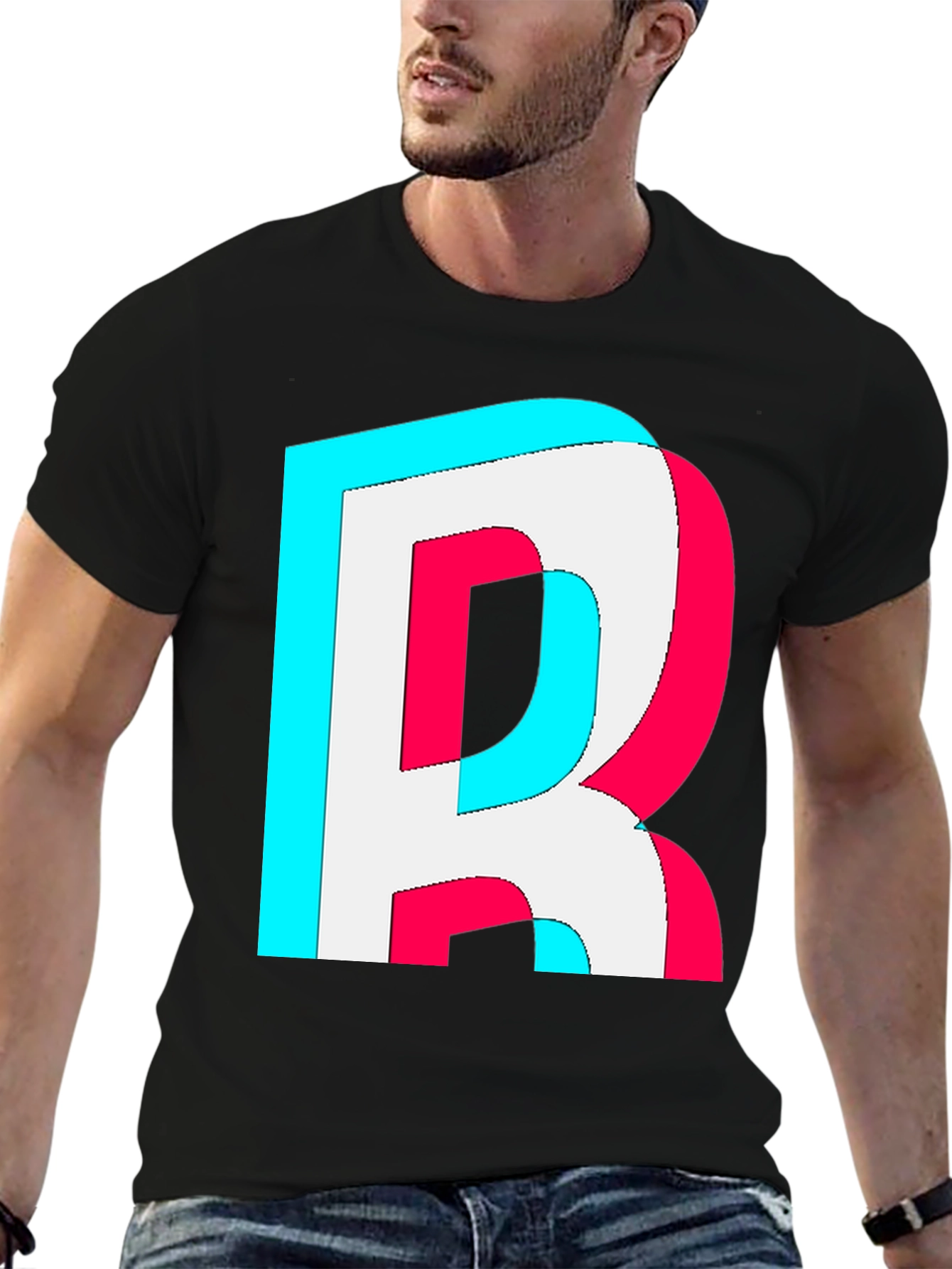 Letter R Graphic Tee - Trendy 3D Effect