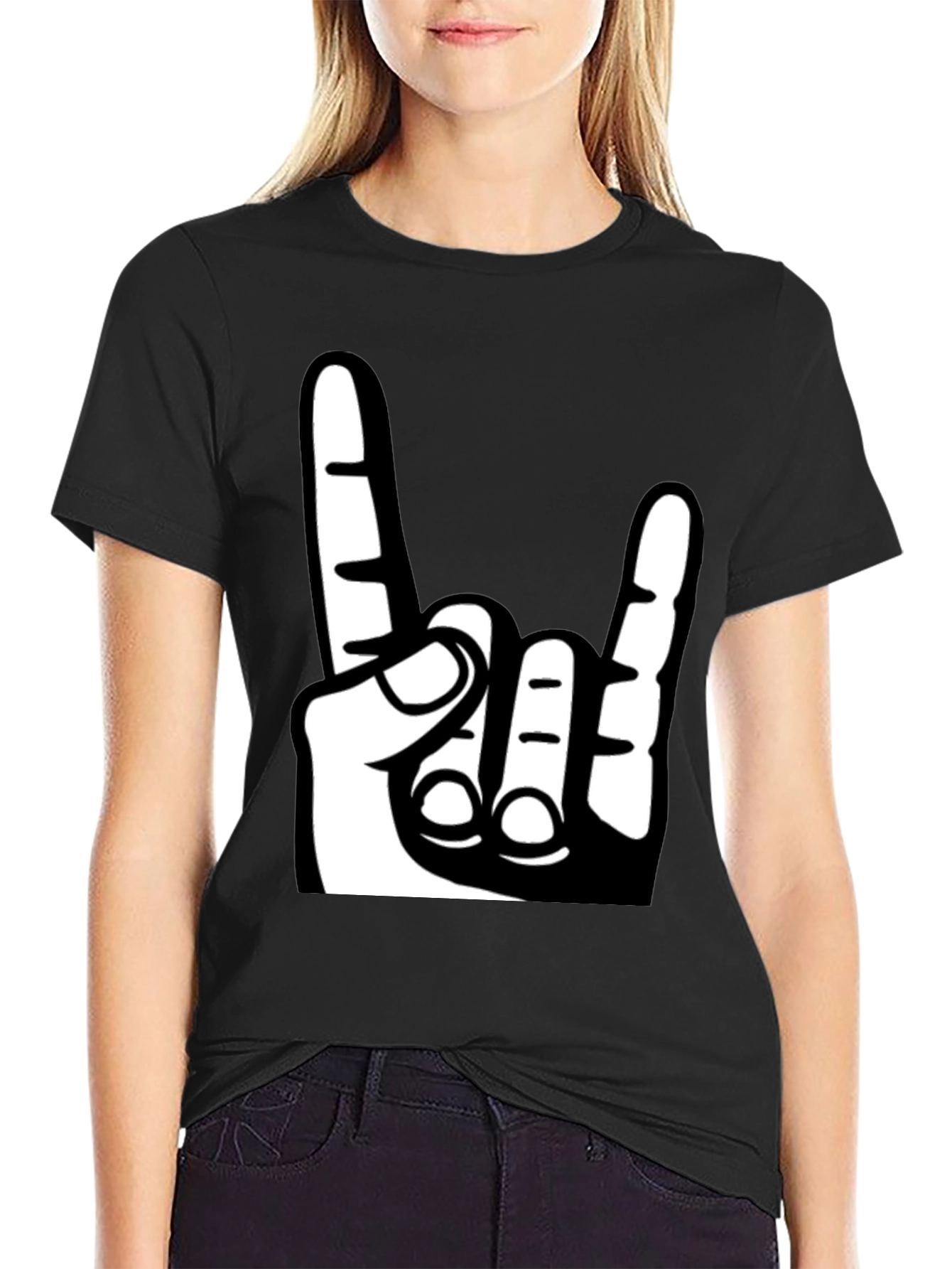 Rock On Hand Graphic T-Shirt - Black