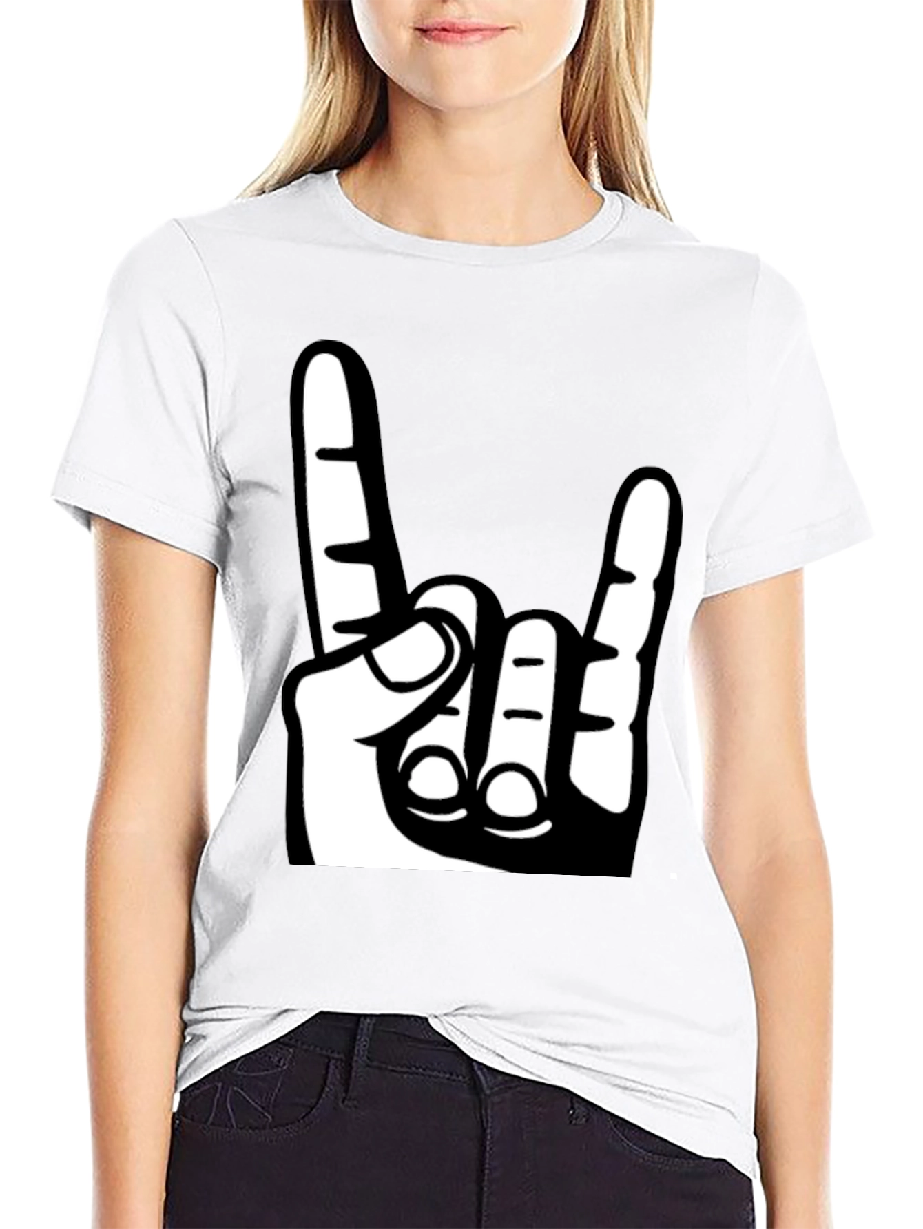 Rock On Hand Graphic T-Shirt - Black