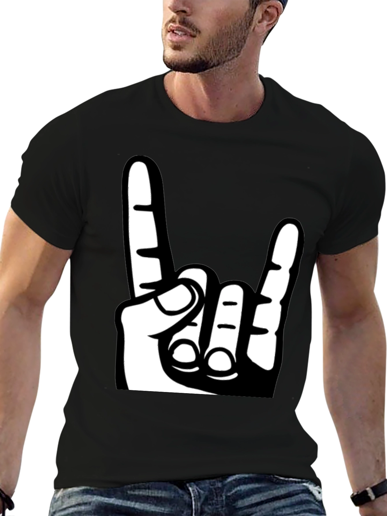 Rock On Hand Graphic T-Shirt - Black