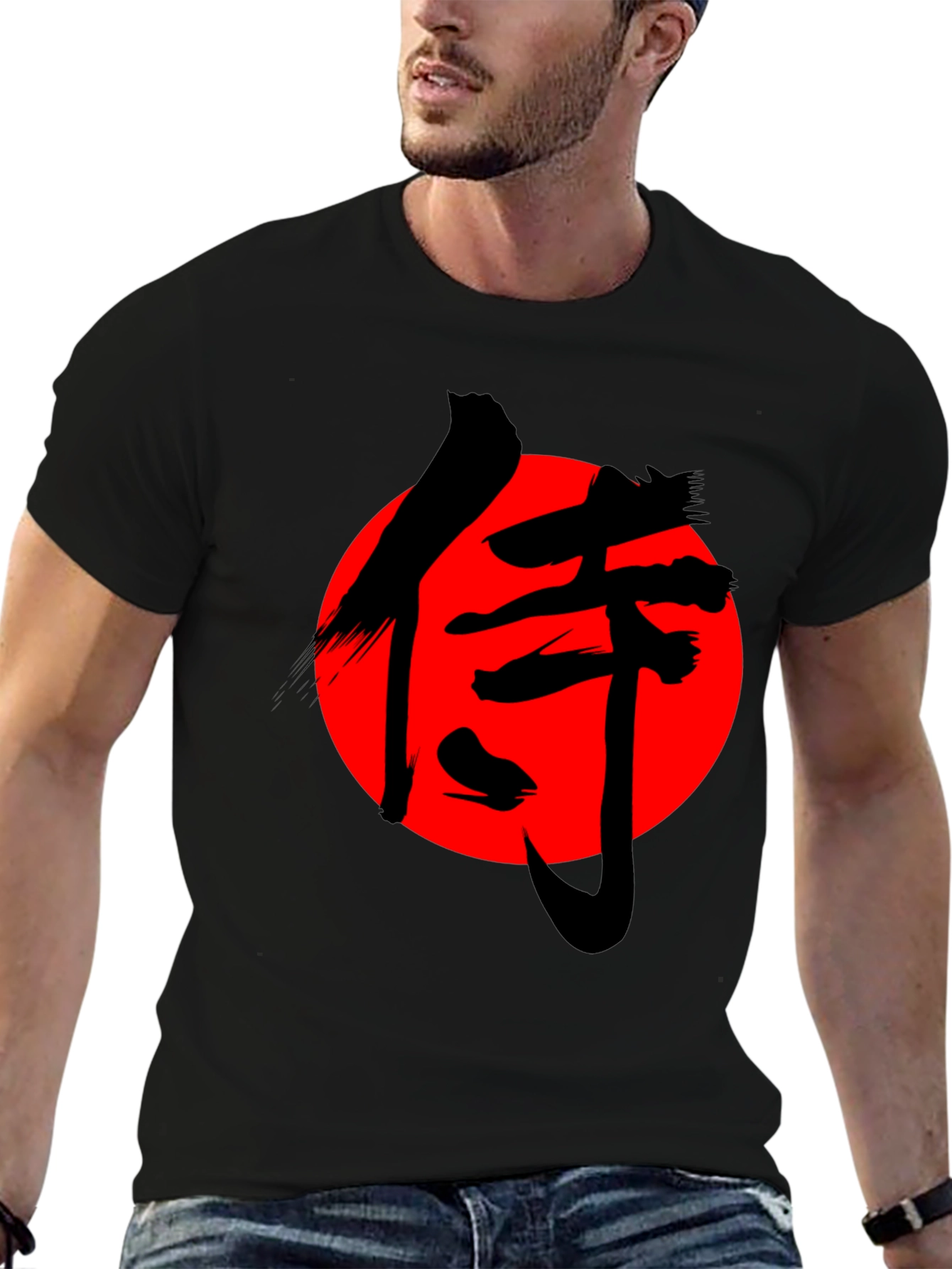 Samurai Graphic T-Shirt - Red Sun Black Ink