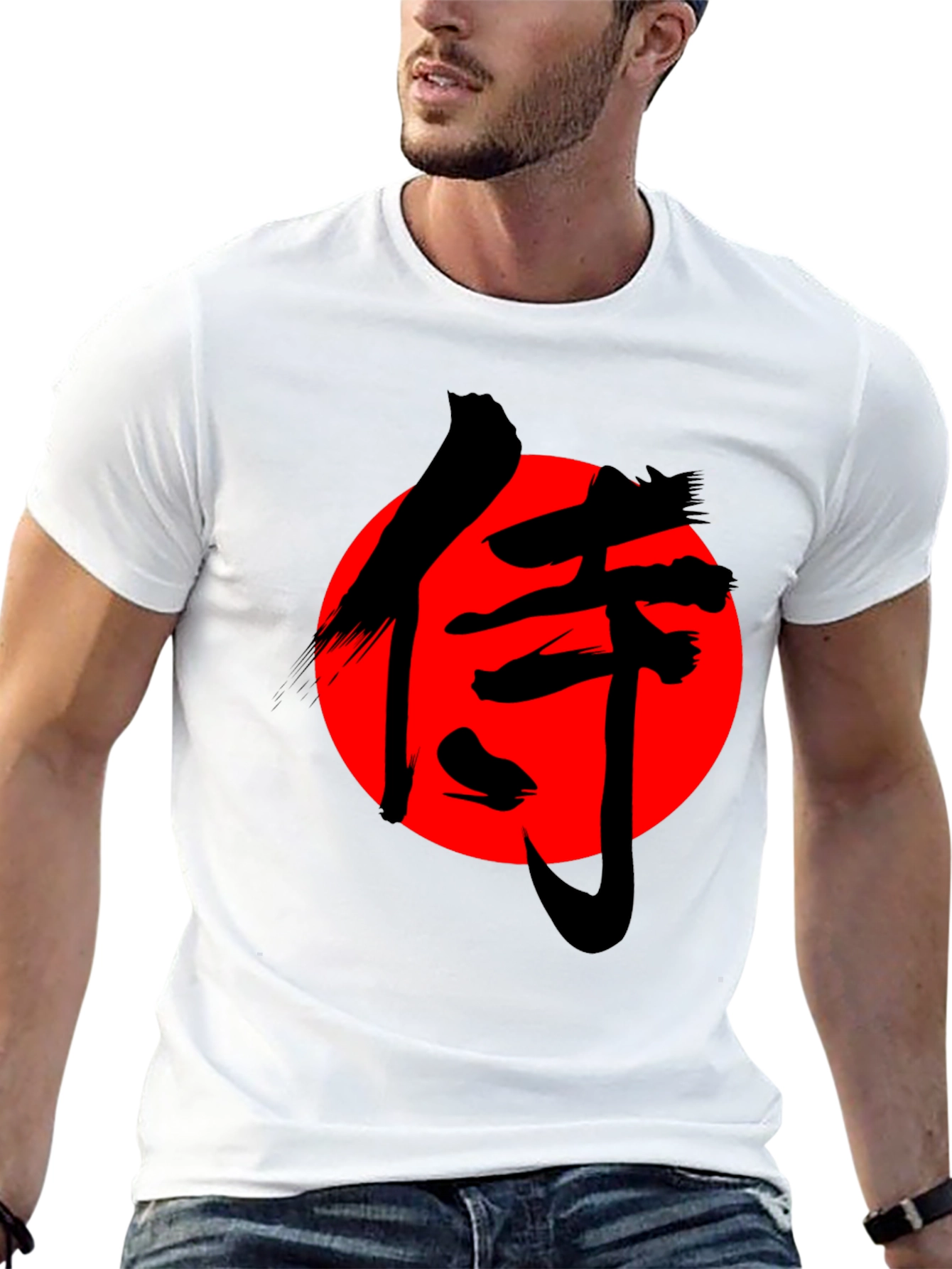 Samurai Graphic T-Shirt - Red Sun Black Ink