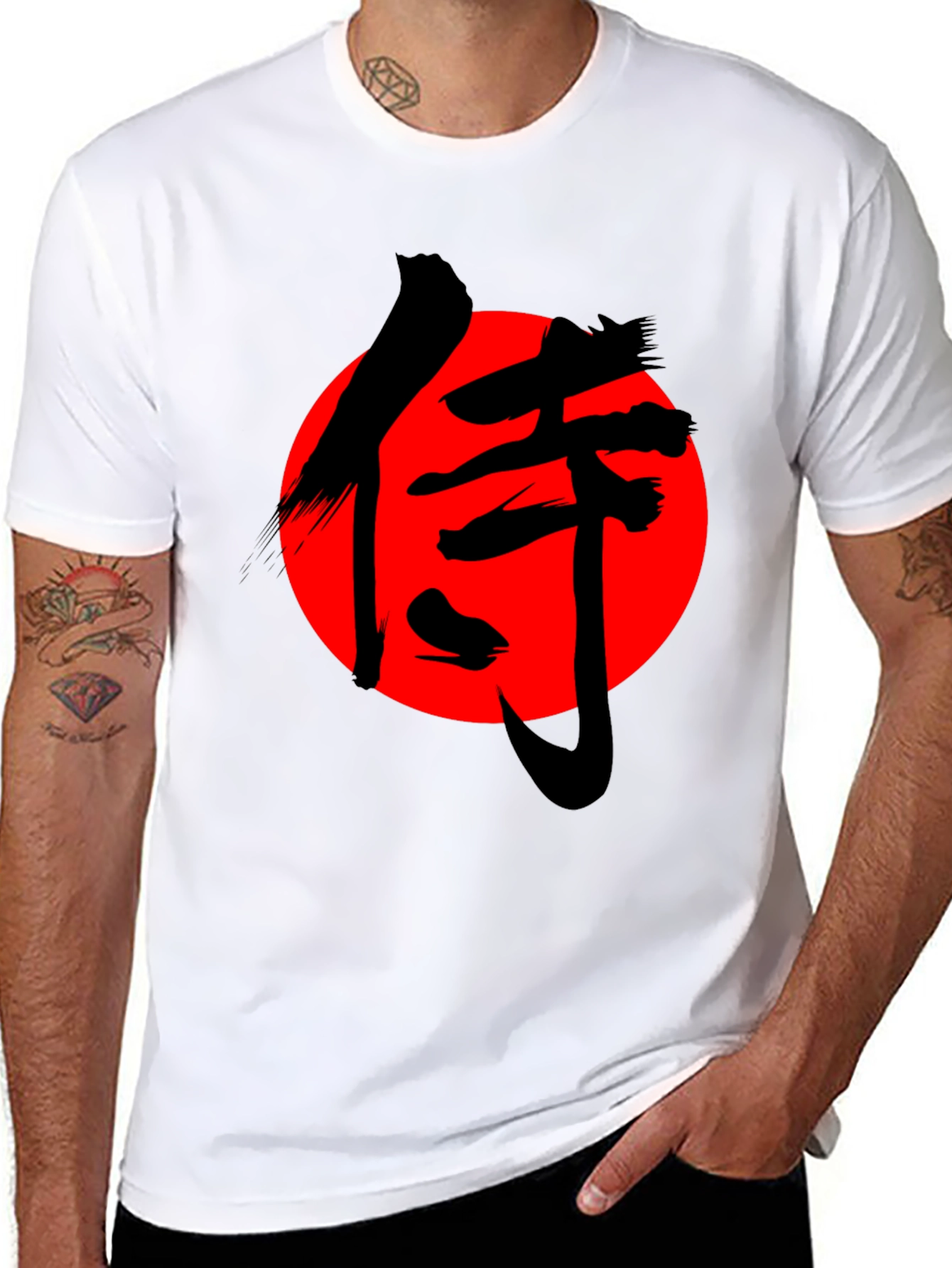 Samurai Graphic T-Shirt - Red Sun Black Ink