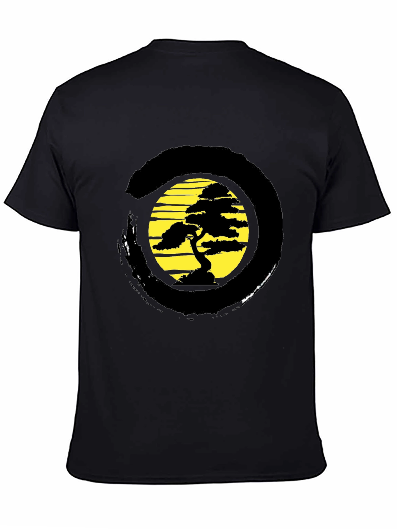 Bonsai Tree Black T-Shirt - Zen Circle Design