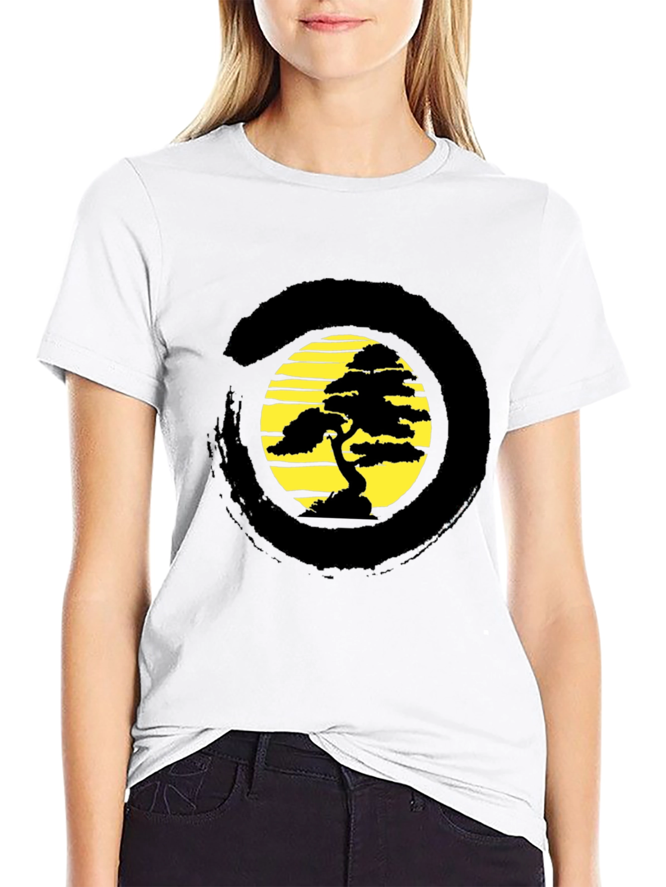 Bonsai Tree Black T-Shirt - Zen Circle Design