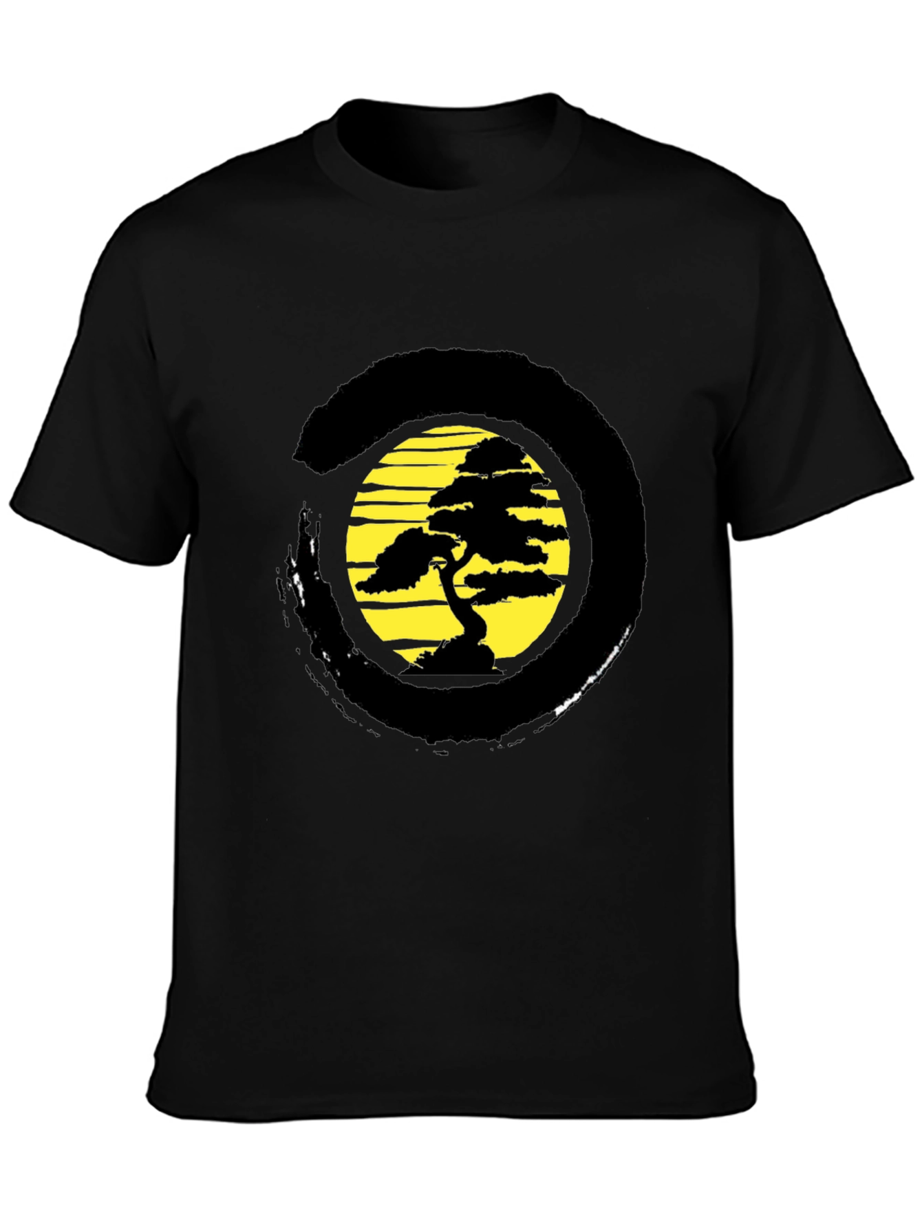 Bonsai Tree Black T-Shirt - Zen Circle Design