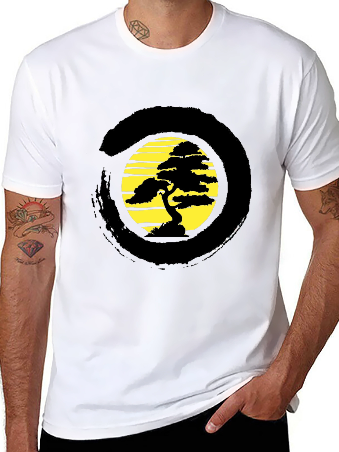 Bonsai Tree Black T-Shirt - Zen Circle Design