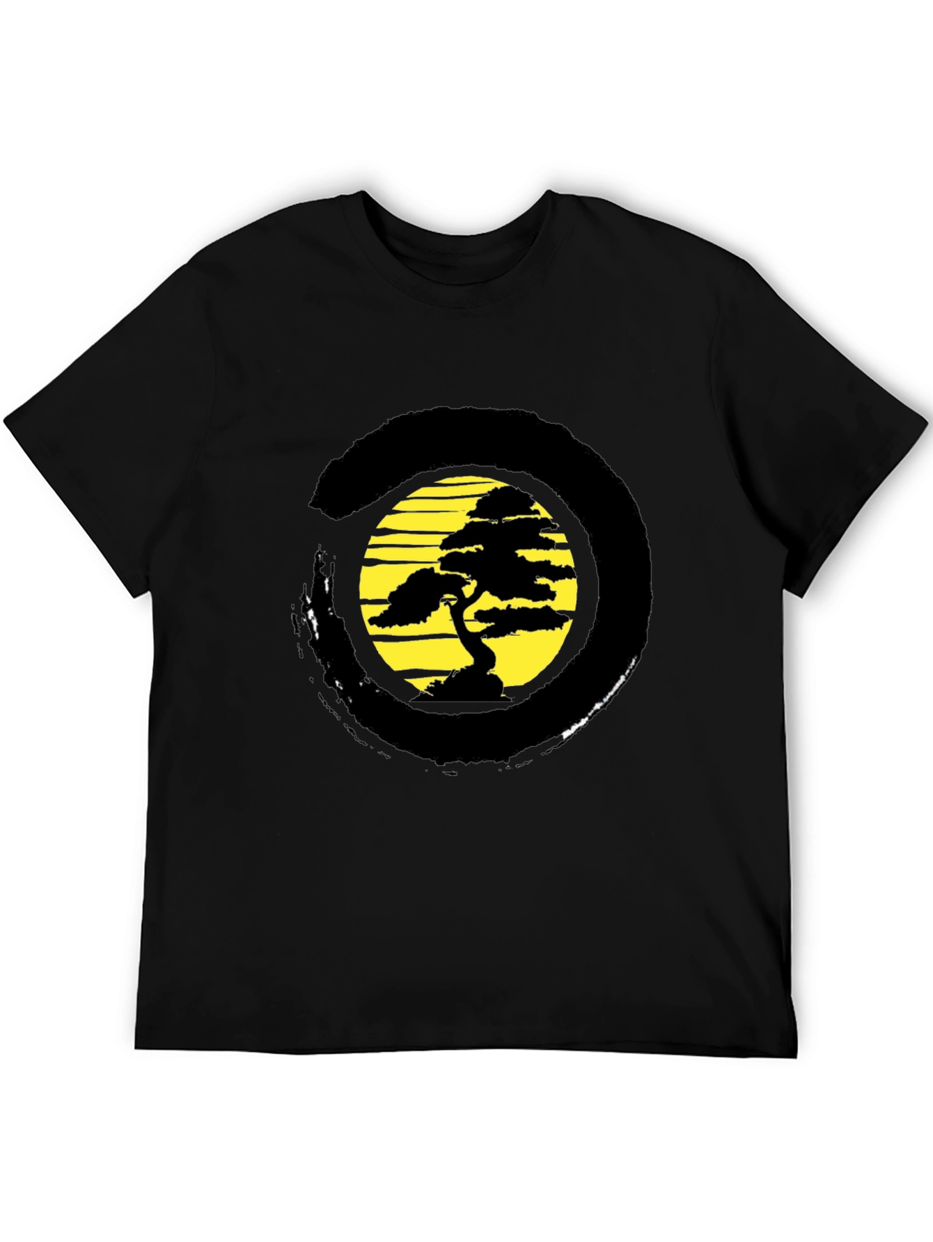 Bonsai Tree Black T-Shirt - Zen Circle Design