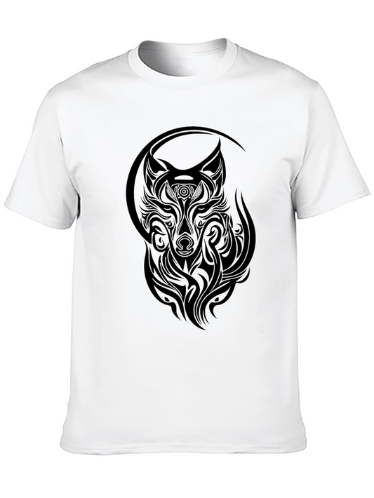 Tribal Wolf Graphic T-Shirt - Stylish Black Tee