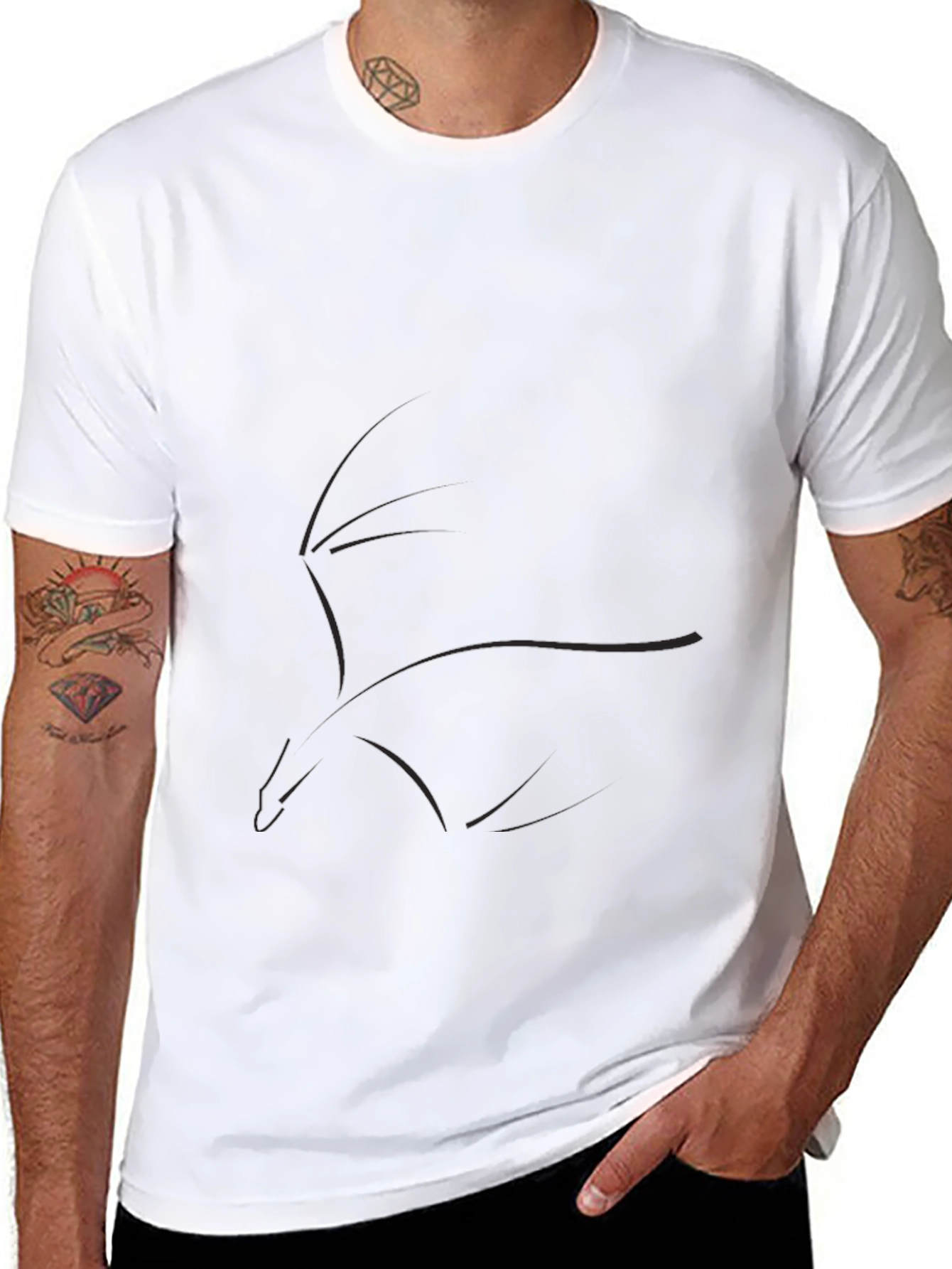 Minimalist Dragon Outline Black T-Shirt