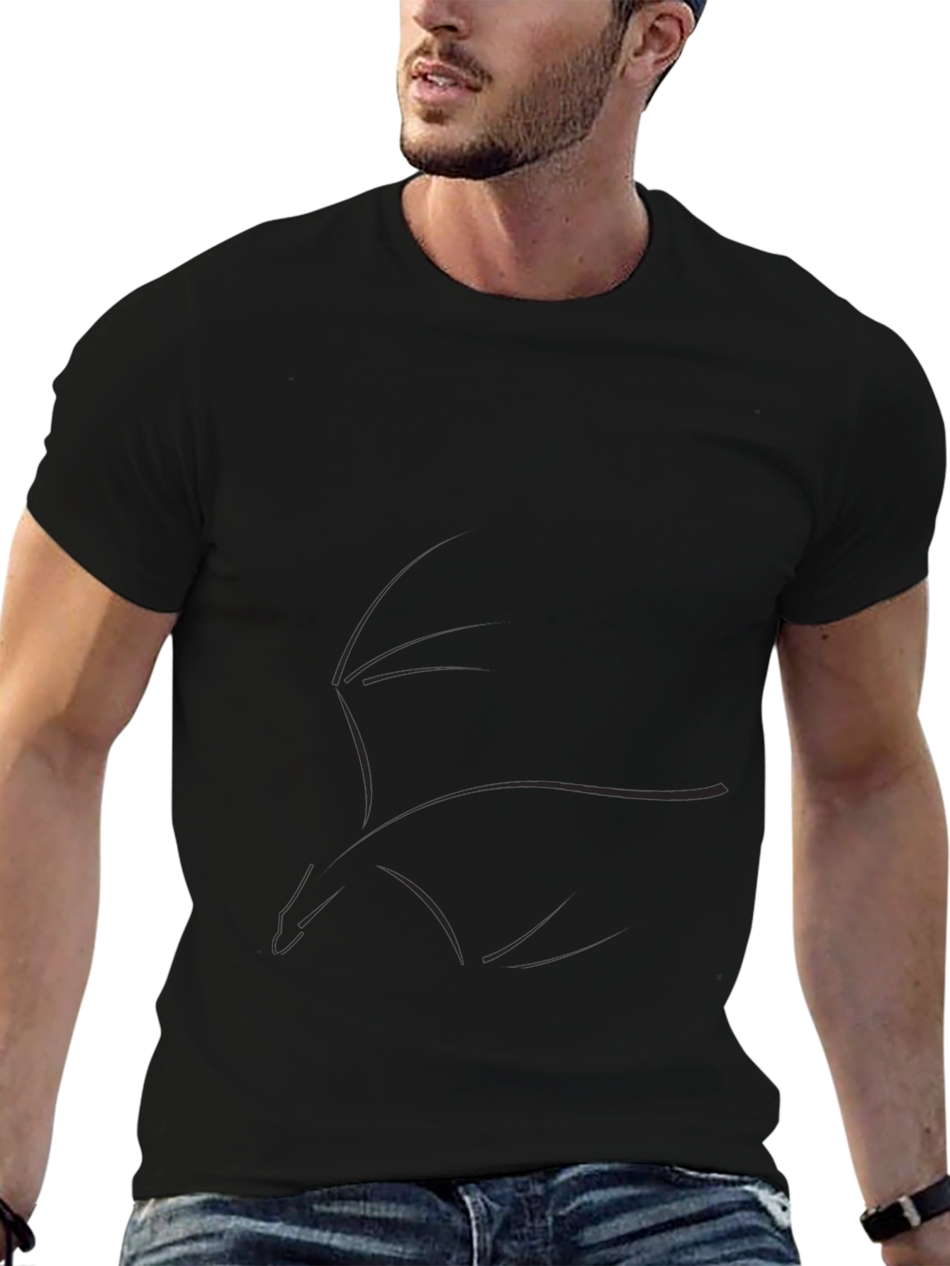Minimalist Dragon Outline Black T-Shirt