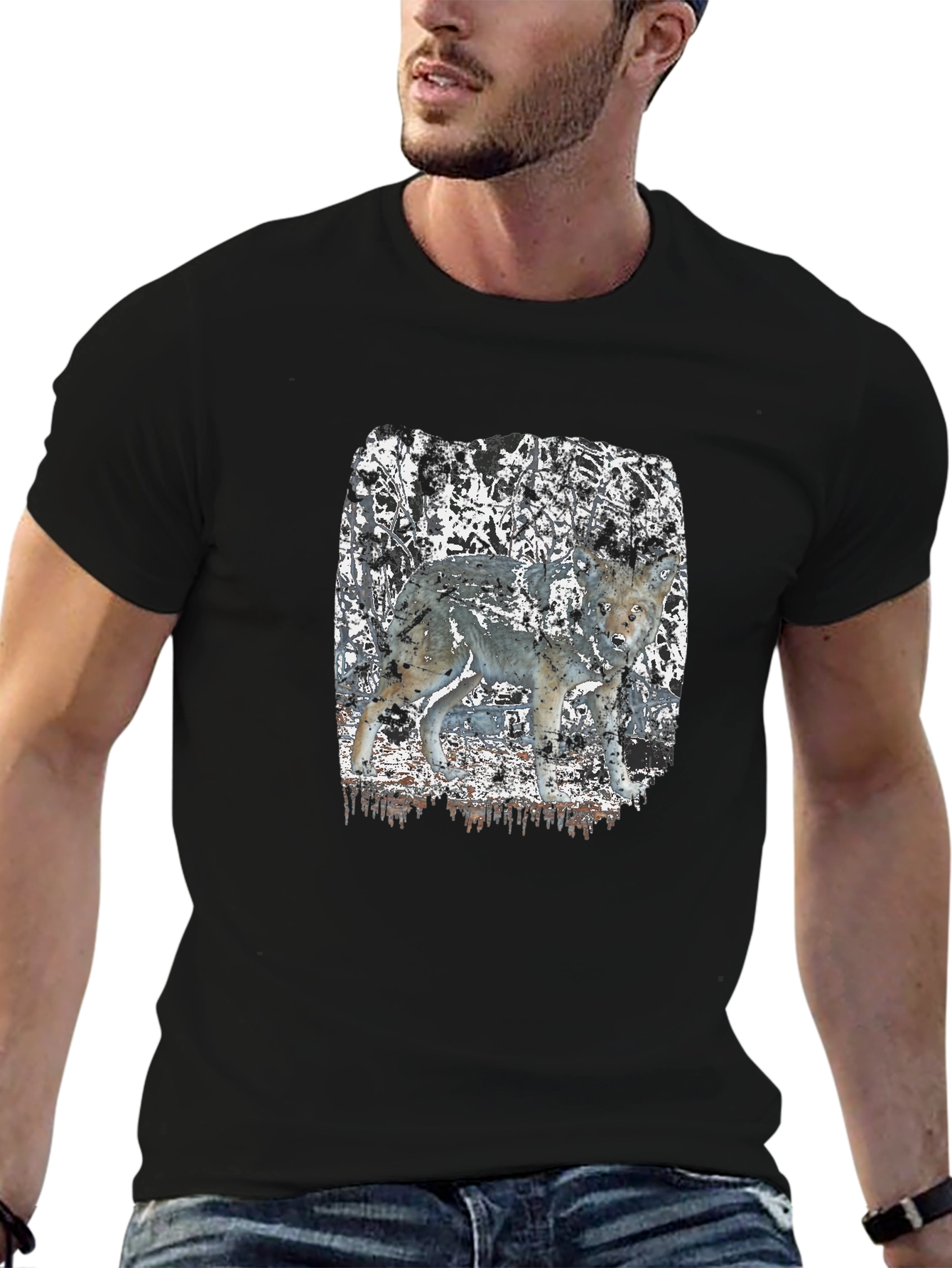 Wolf Graphic Print Black T-Shirt