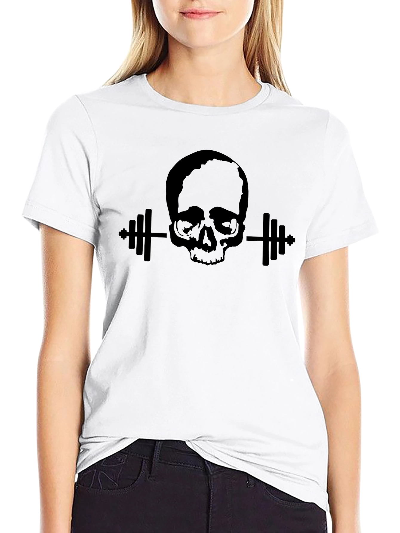 Skull Barbell Graphic T-Shirt - Black Gym Fitness Tee