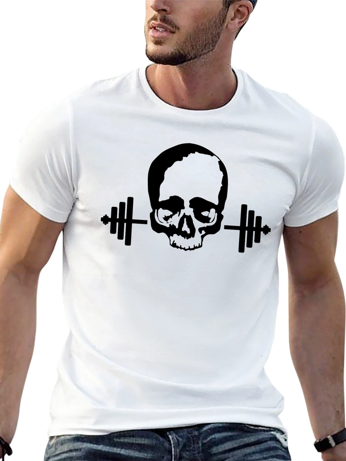 Skull Barbell Graphic T-Shirt - Black Gym Fitness Tee