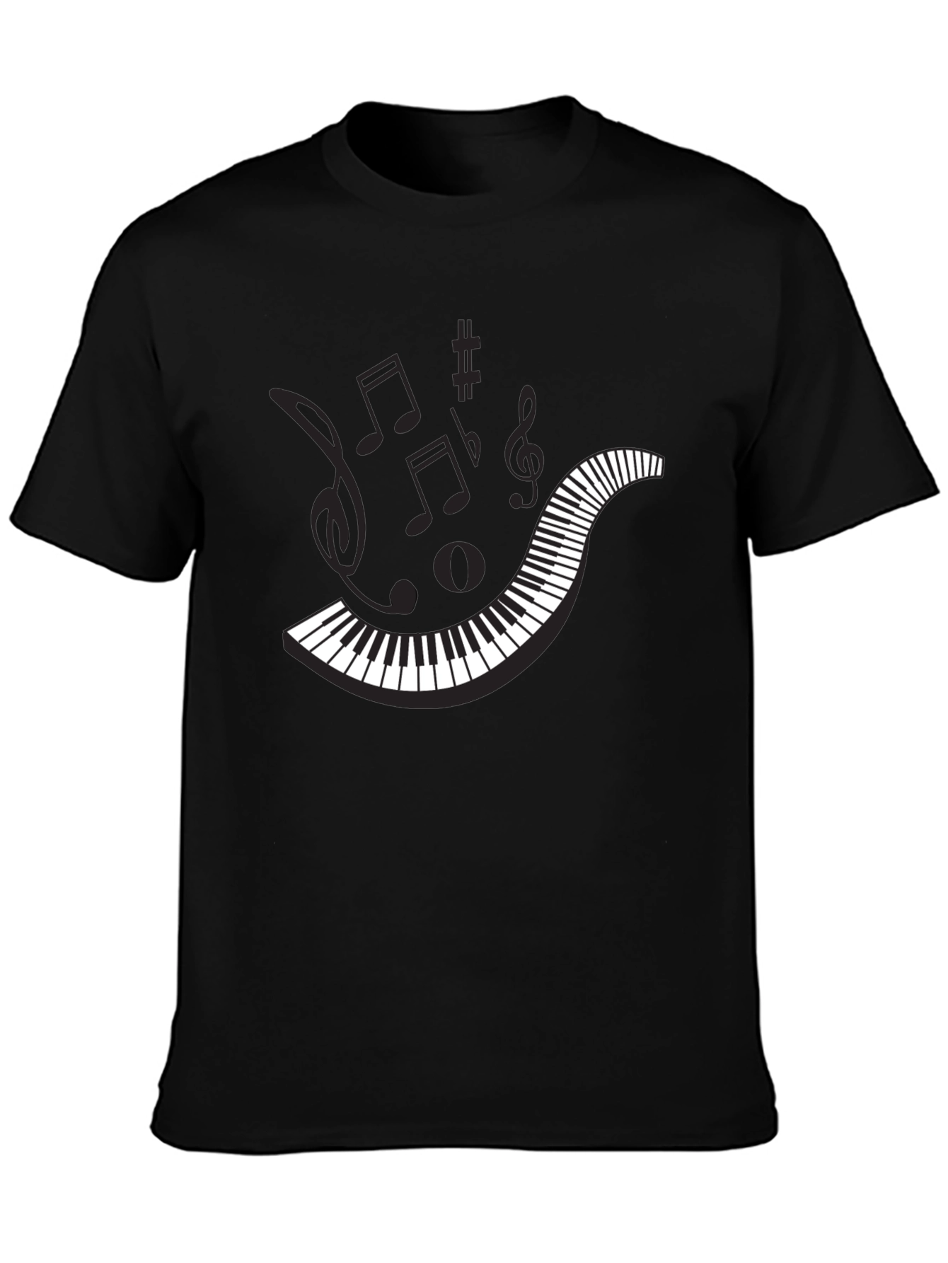 Musical Piano Keys Mens Black Graphic T-Shirt