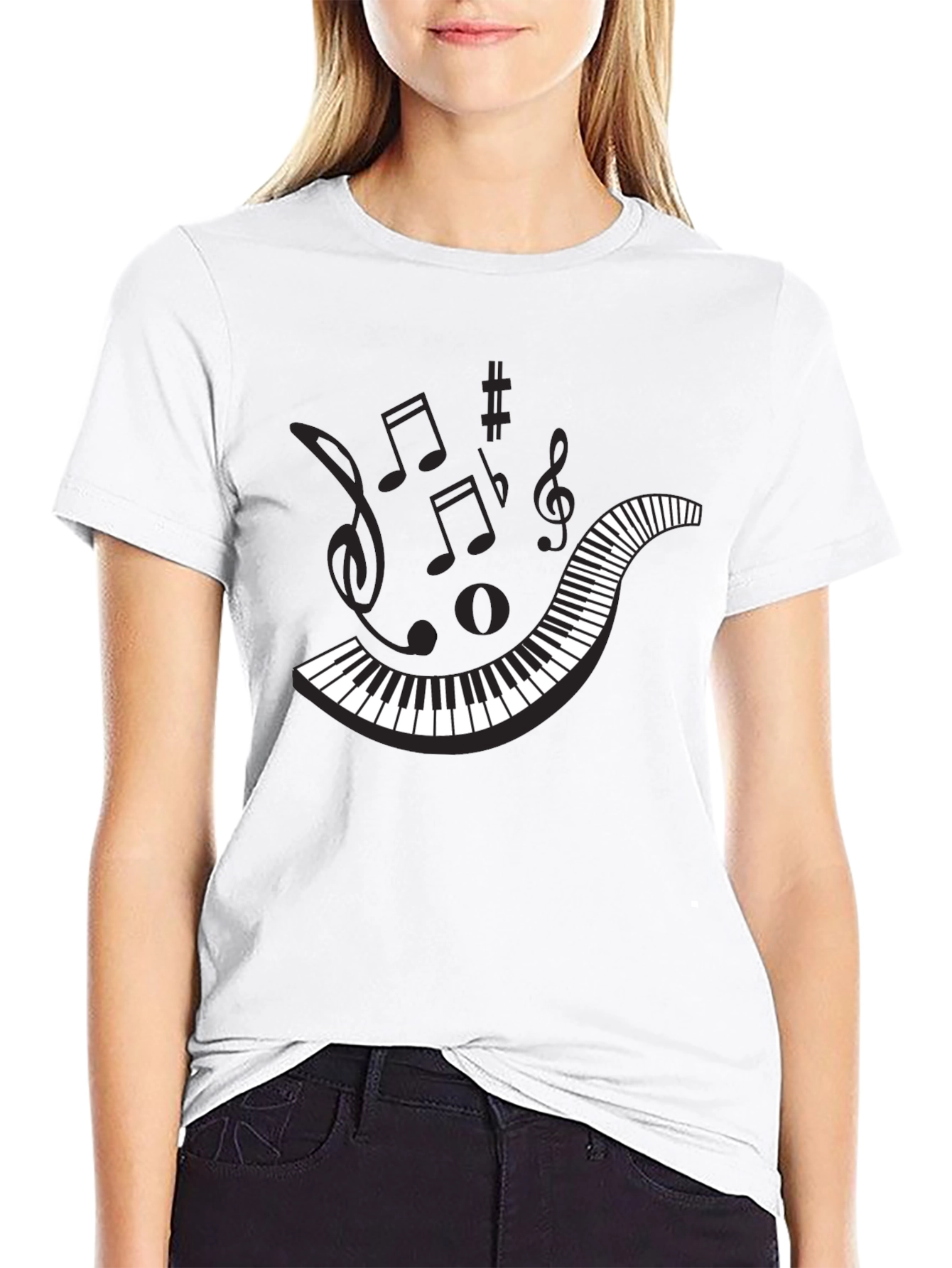Musical Piano Keys Mens Black Graphic T-Shirt