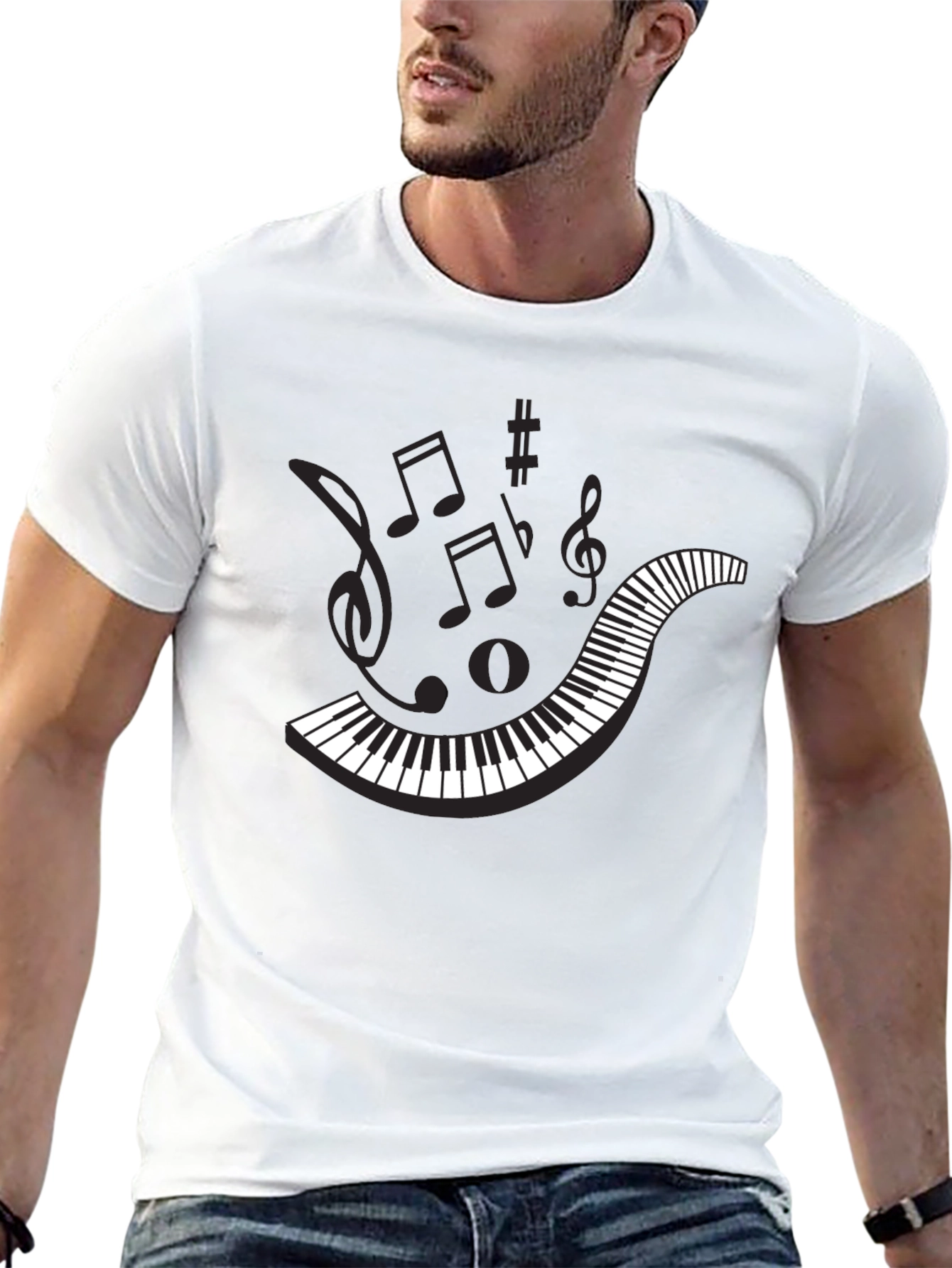 Musical Piano Keys Mens Black Graphic T-Shirt