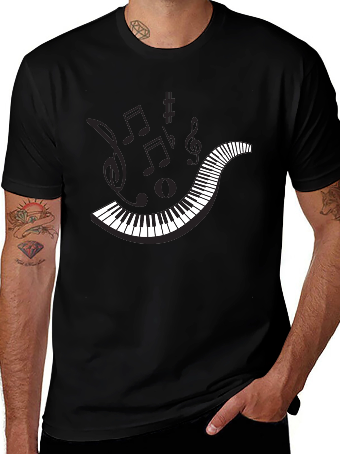 Musical Piano Keys Mens Black Graphic T-Shirt
