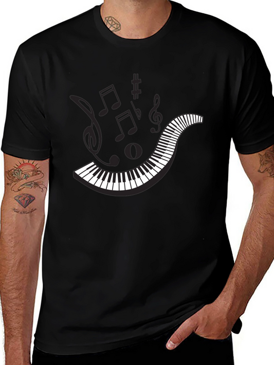 Musical Piano Keys Mens Black Graphic T-Shirt