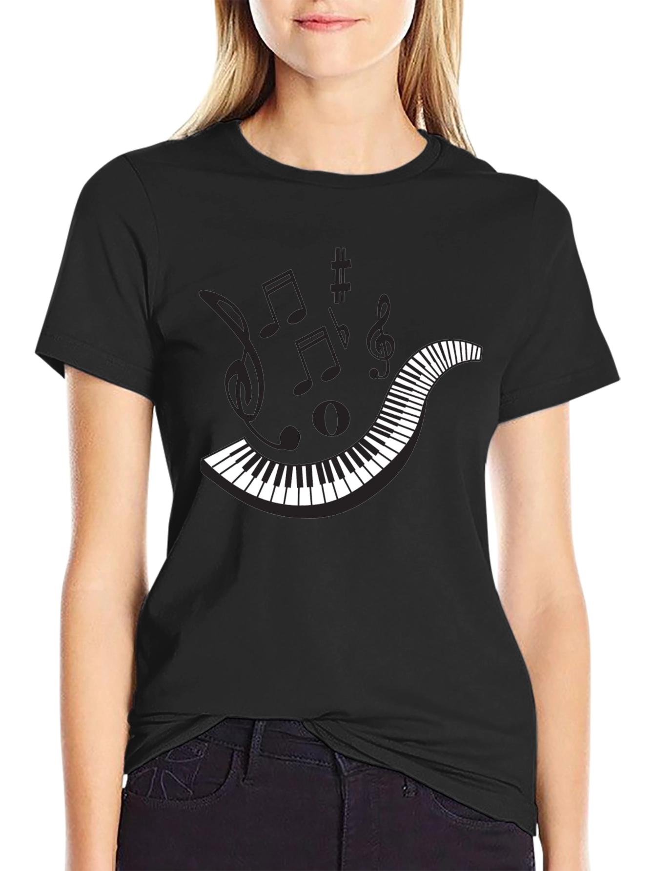 Musical Piano Keys Mens Black Graphic T-Shirt