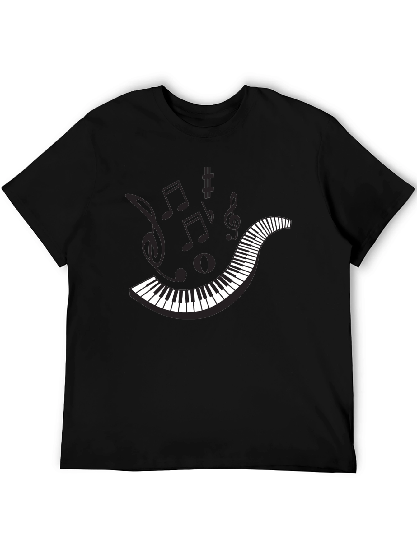 Musical Piano Keys Mens Black Graphic T-Shirt