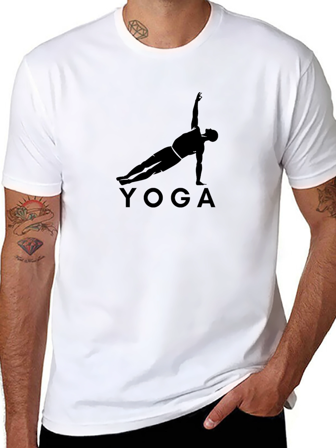 Yoga Pose Graphic Tee - Mens Casual Black T-Shirt