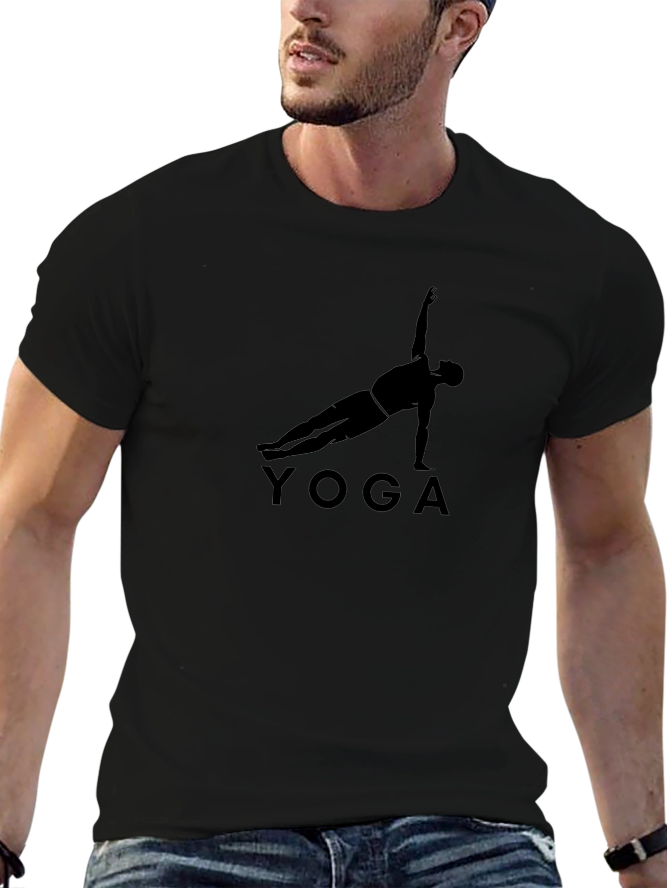 Yoga Pose Graphic Tee - Mens Casual Black T-Shirt