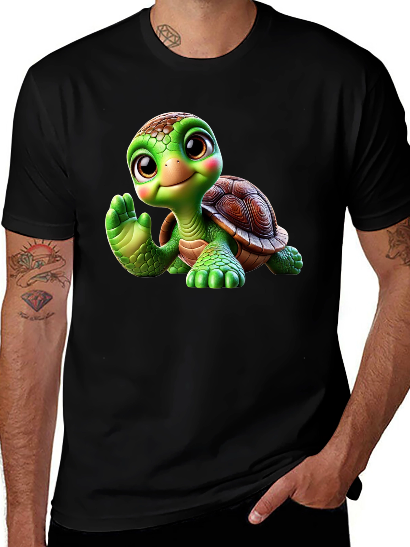 Cute Turtle Graphic Tee - Black