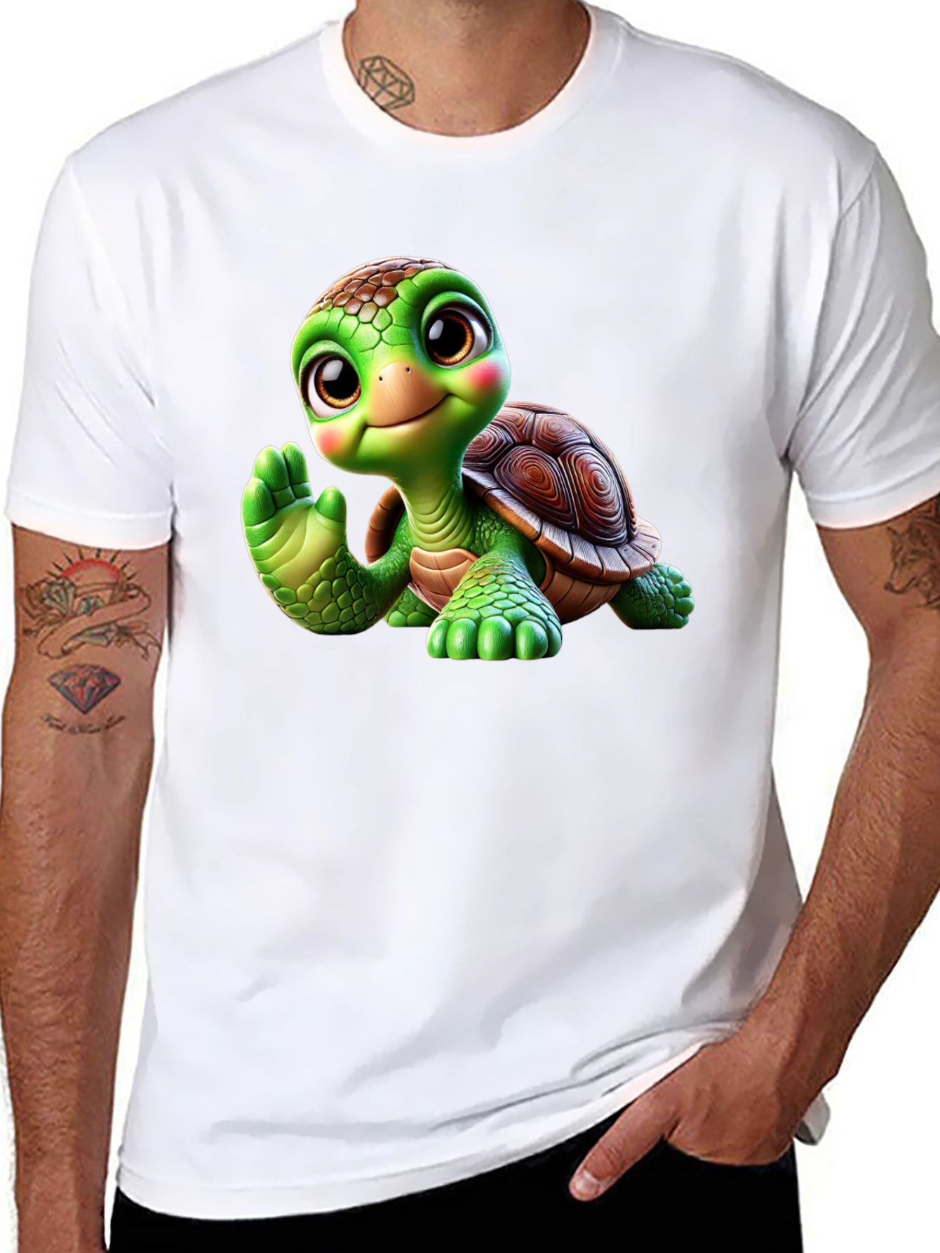 Cute Turtle Graphic Tee - Black