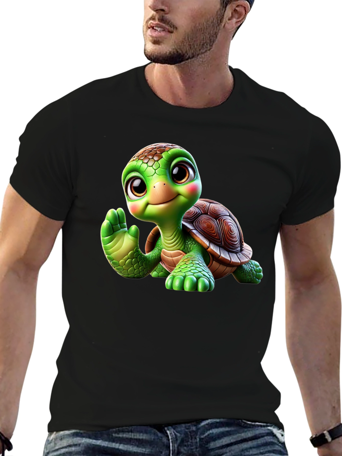 Cute Turtle Graphic Tee - Black
