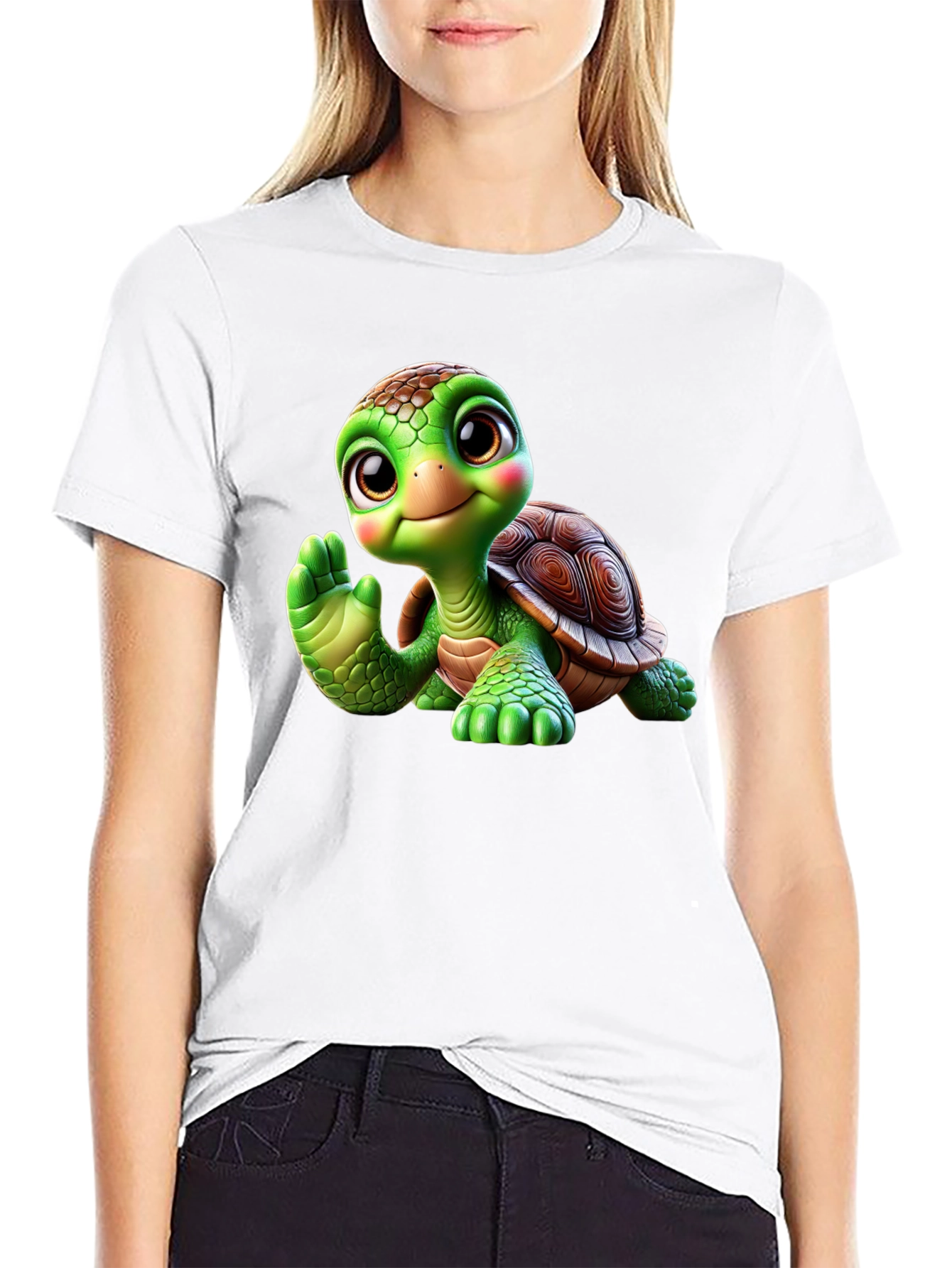 Cute Turtle Graphic Tee - Black