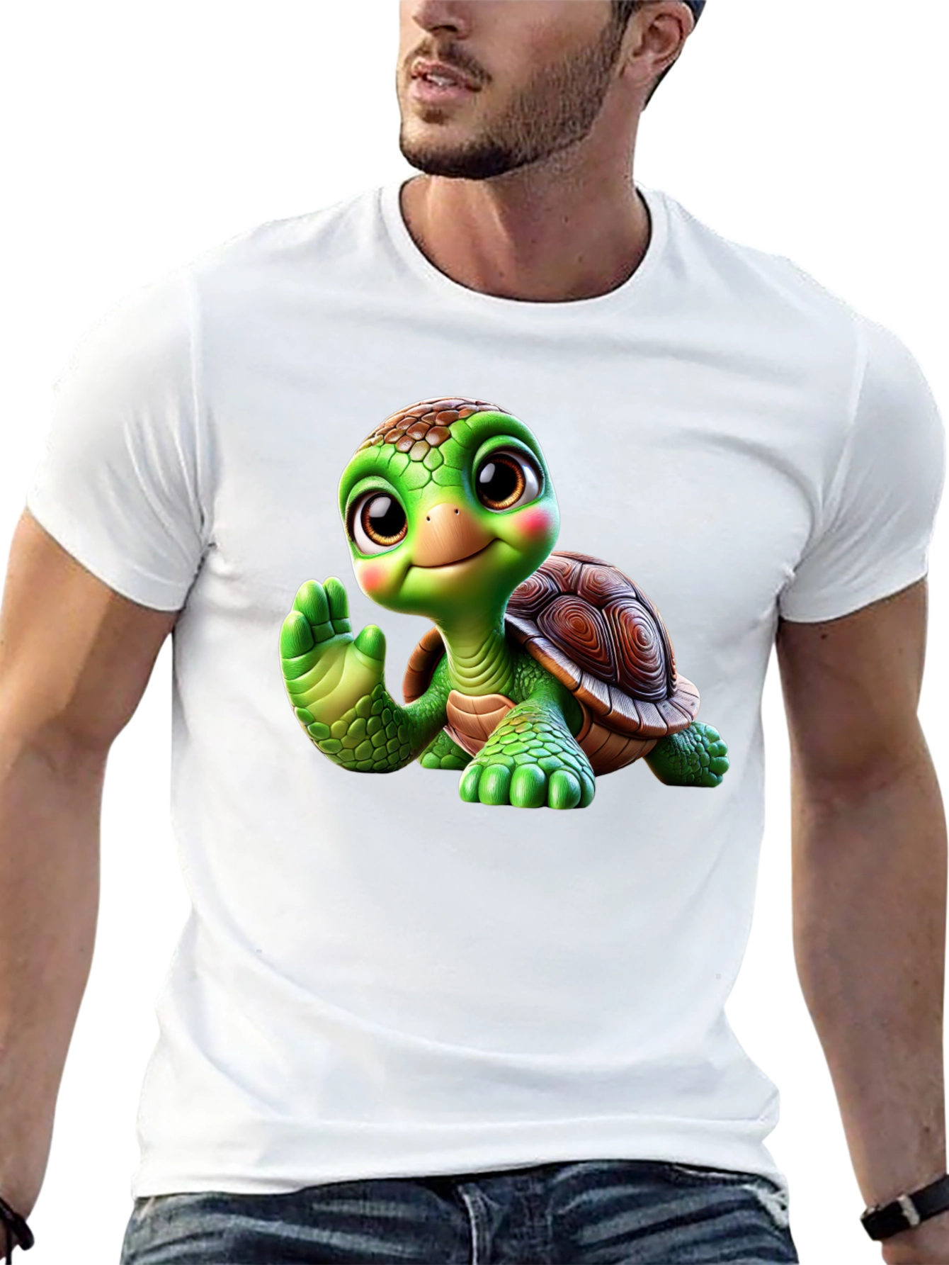Cute Turtle Graphic Tee - Black